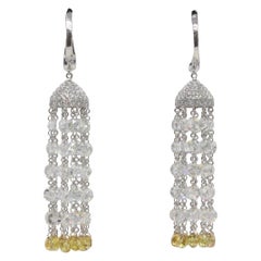 Boucles d'oreilles pendantes en or blanc 18 carats avec rosace de diamant et briolette de couleur fantaisie PANIM