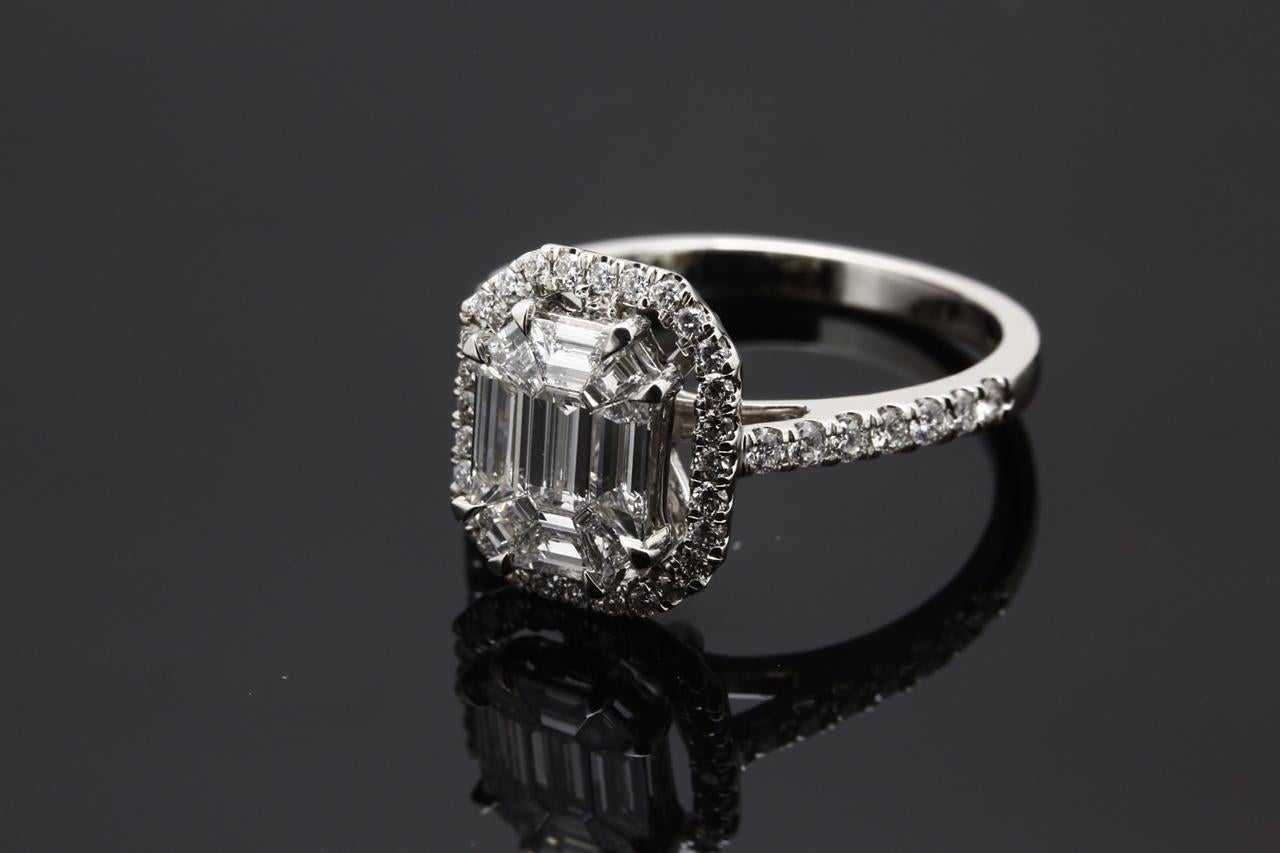 PANIM Emerald Illusion Diamond Engagement Ring in 18K White Gold 1