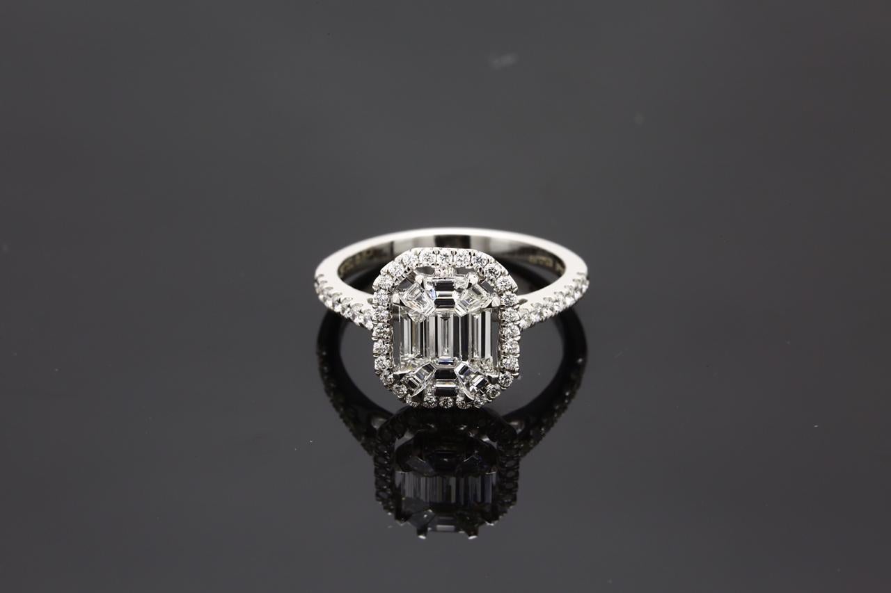 Women's PANIM Emerald Illusion Diamond Engagement Ring in 18K White Gold