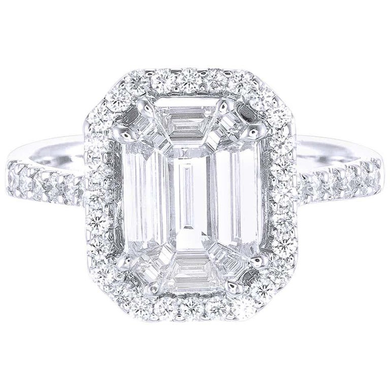 Panim Emerald Illusion Diamond Engagement Ring In 18k White Gold For Sale At 1stdibs