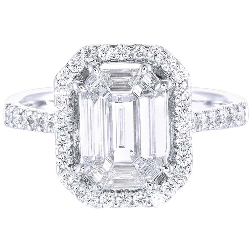 PANIM Emerald Illusion Diamond Engagement Ring in 18K White Gold