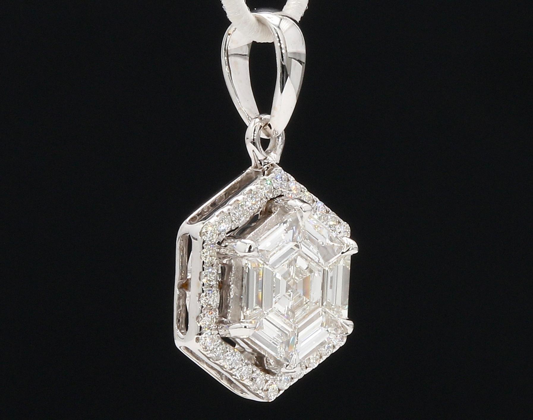 Taille hexagone Pendentif PANIM en or blanc 18 carats avec diamants en forme d'illusion hexagonale en vente