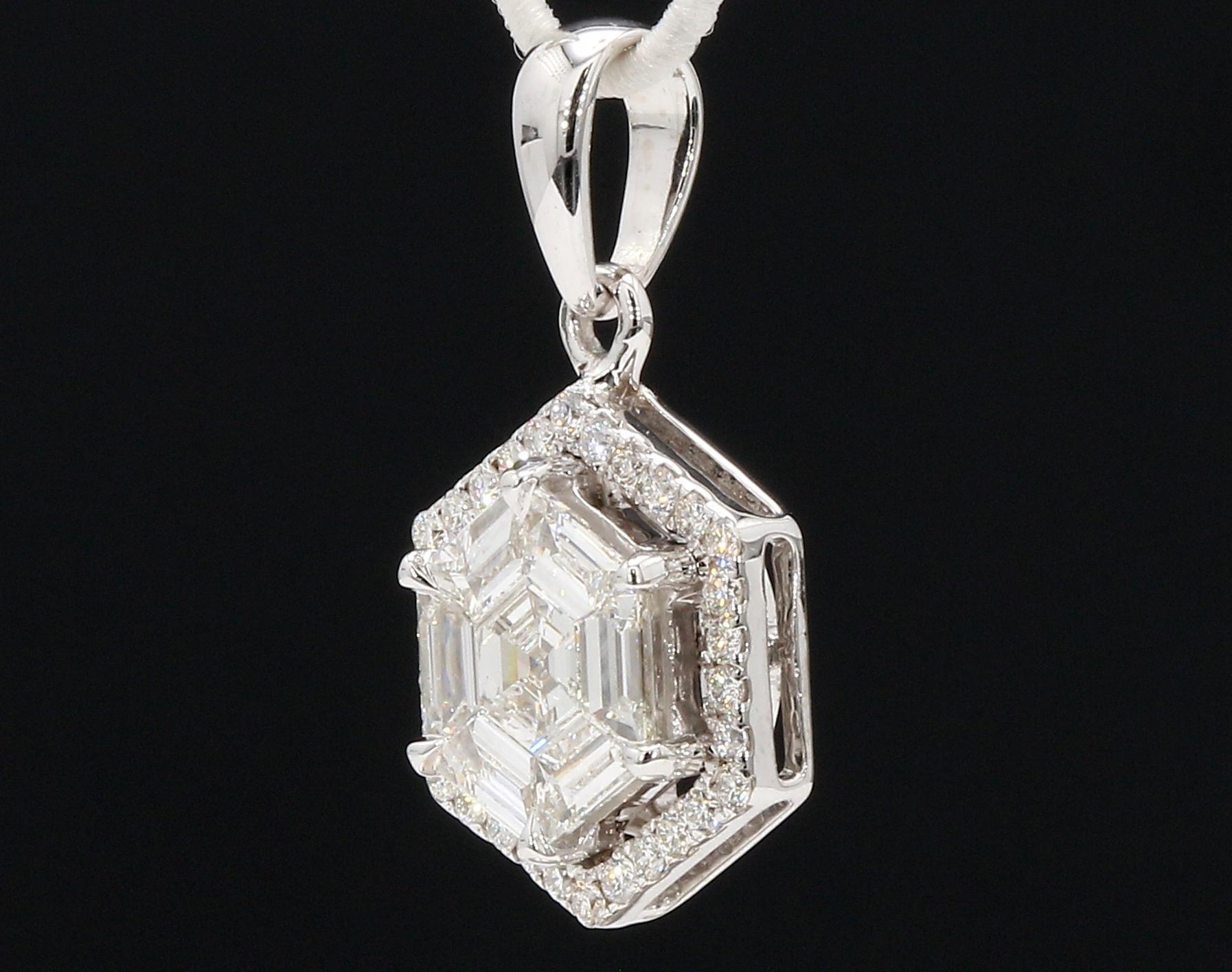 PANIM Hexagon Illusion Diamond Pendent in 18 Karat White Gold In New Condition For Sale In Tsim Sha Tsui, Hong Kong
