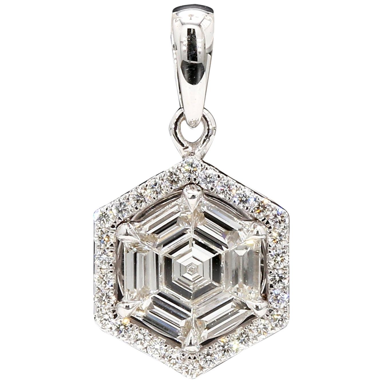 PANIM Hexagon Illusion Diamond Pendent in 18 Karat White Gold For Sale