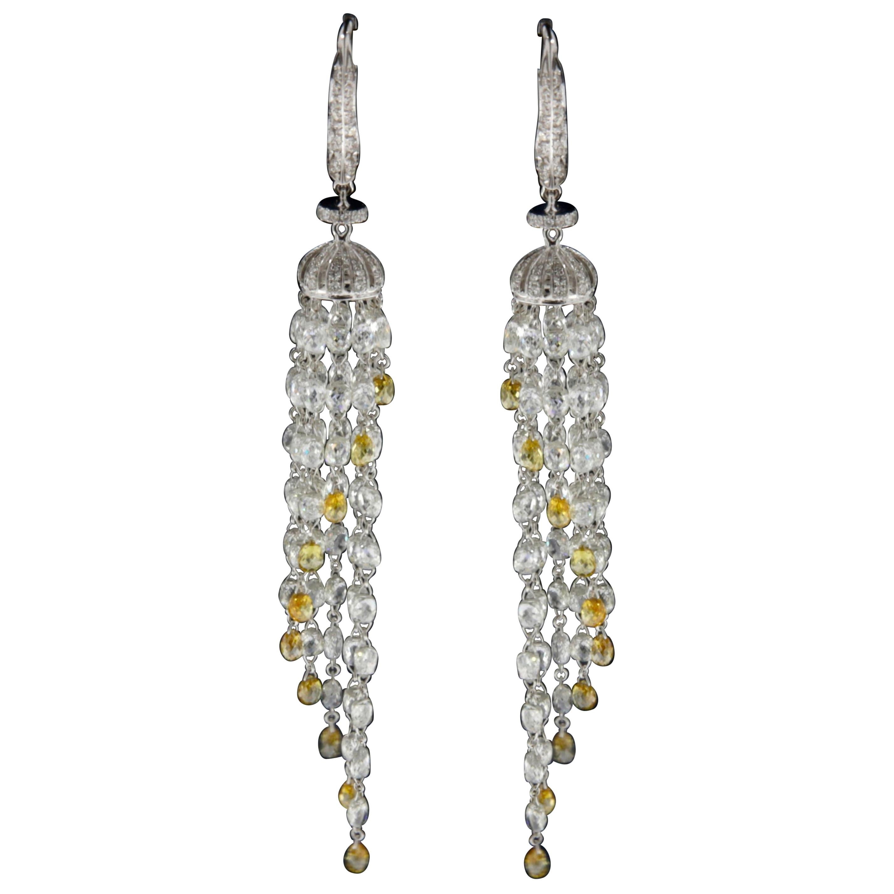 Chandelier Drop Earrings with 1.23 Ct Round Diamond in 18K White Gold