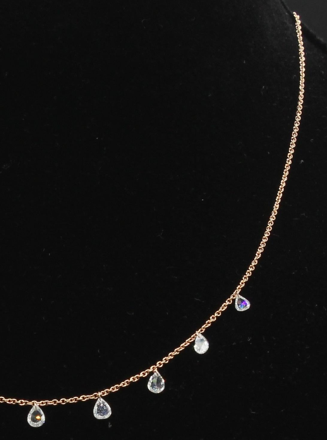 Rose Cut PANIM Mille Etoiles 9 Pear Diamond Rosecut 18K Rose Gold Necklace For Sale