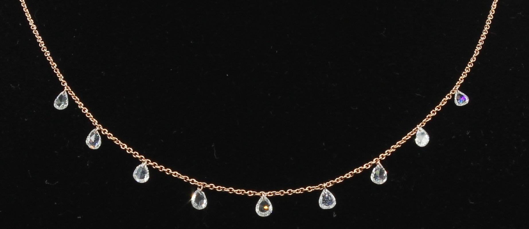 Women's PANIM Mille Etoiles 9 Pear Diamond Rosecut 18K Rose Gold Necklace For Sale