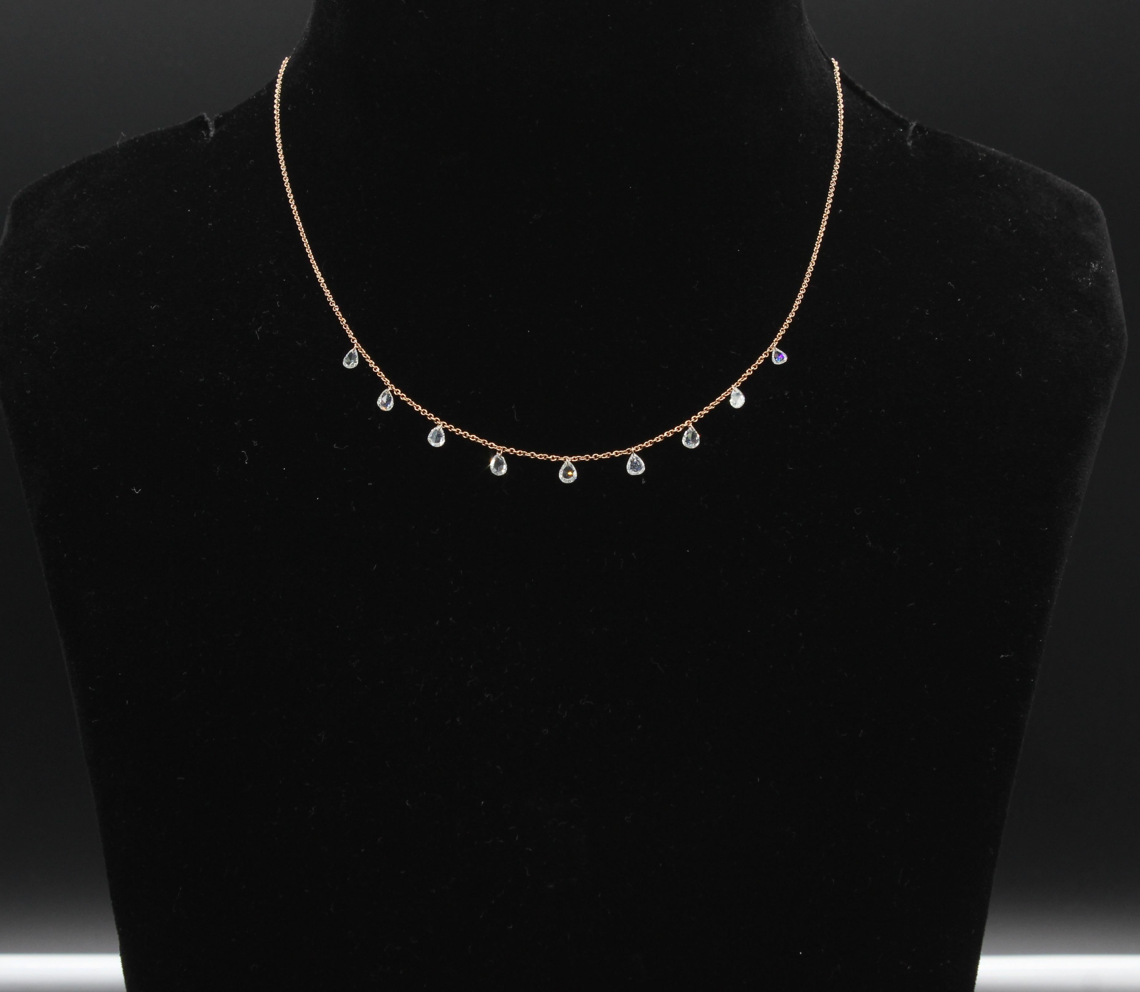PANIM Mille Etoiles 9 Pear Diamond Rosecut 18K Rose Gold Necklace For Sale 1