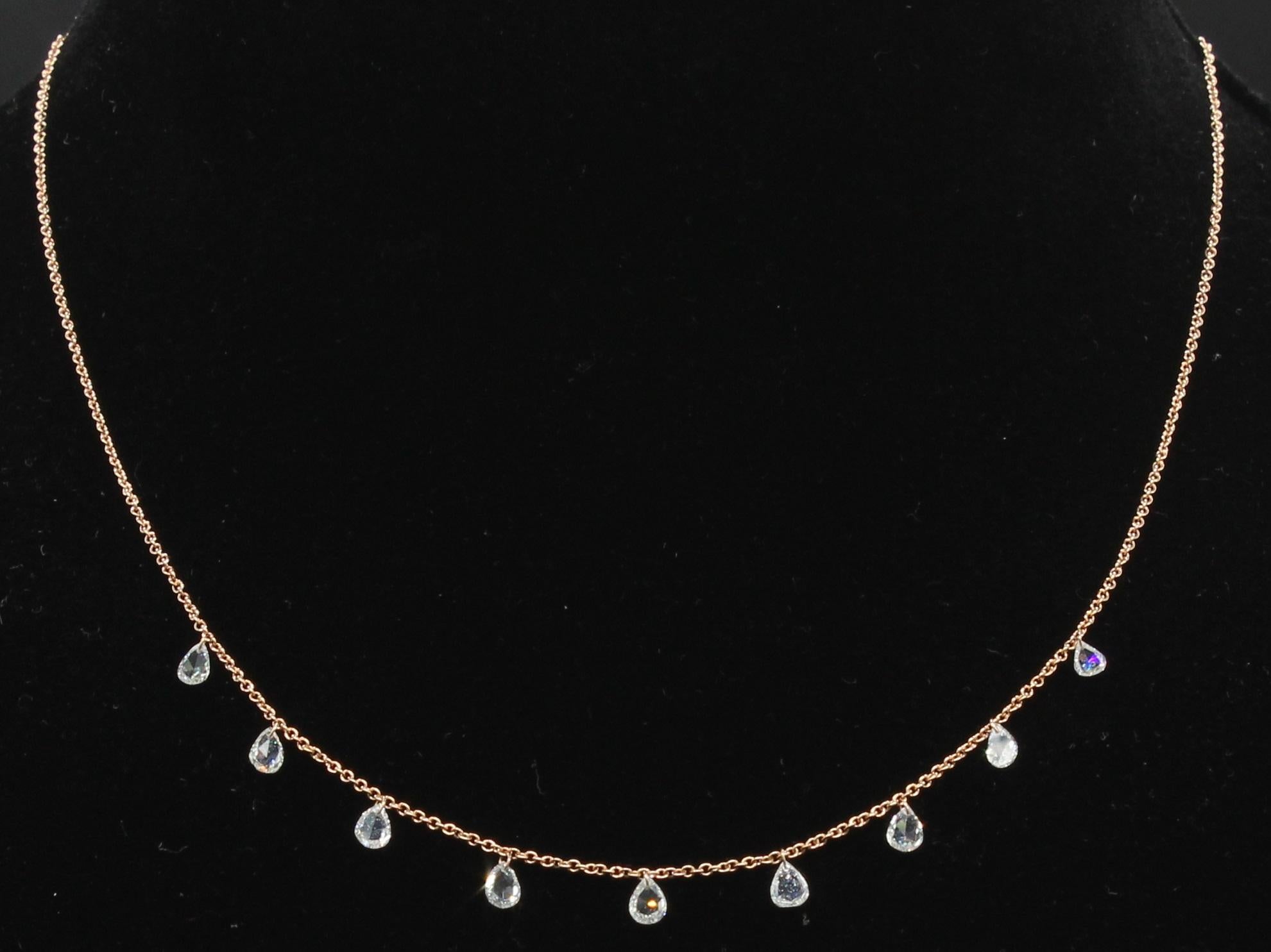 PANIM Mille Etoiles 9 Pear Diamond Rosecut 18K Rose Gold Necklace For Sale 2
