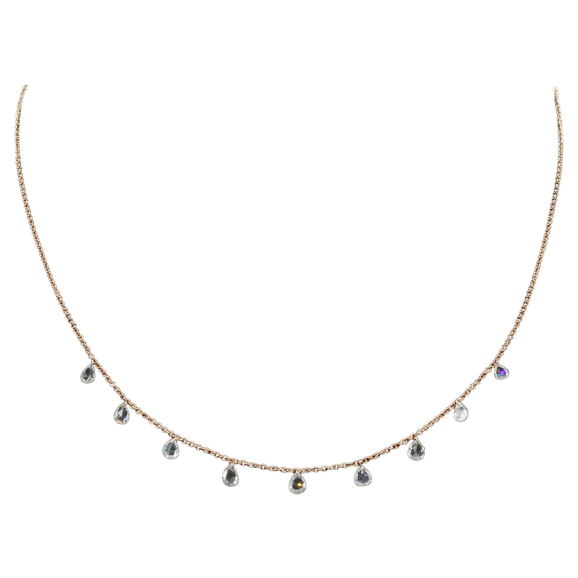 PANIM Mille Etoiles 9 Pear Diamond Rosecut 18K Rose Gold Necklace For Sale