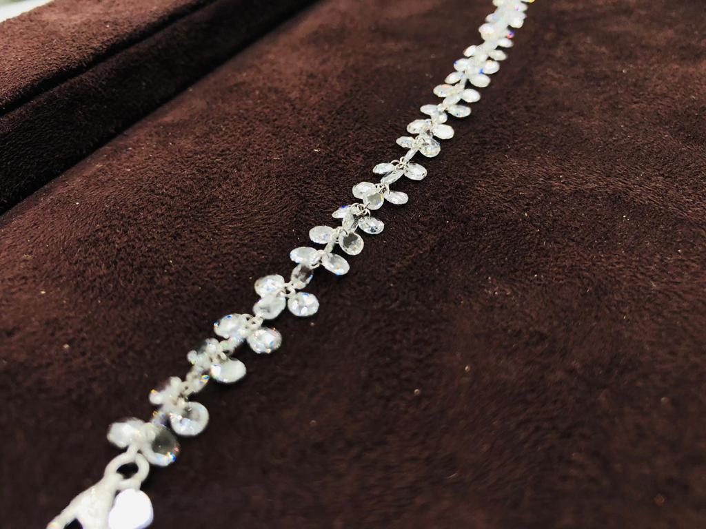 PANIM Mix Shape Diamond Rosecut 18k White Gold Floral Bracelet For Sale 6
