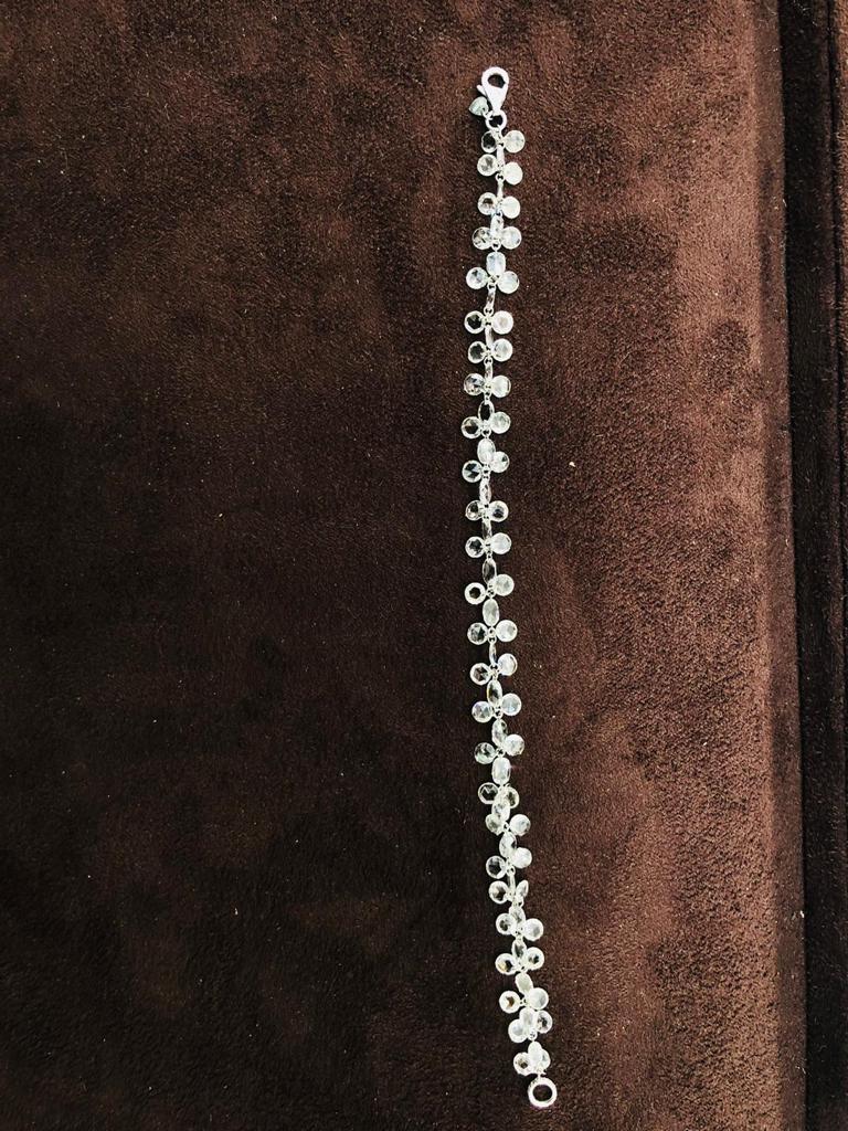 PANIM Mix Shape Diamond Rosecut 18k White Gold Floral Bracelet For Sale 7