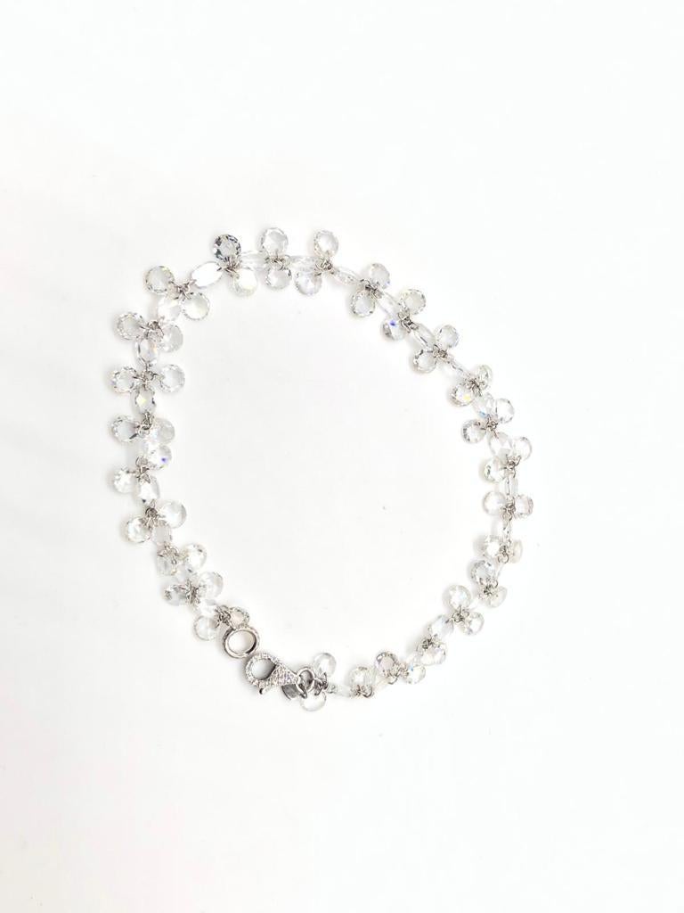 PANIM Mix Shape Diamond Rosecut 18k White Gold Floral Bracelet For Sale 11