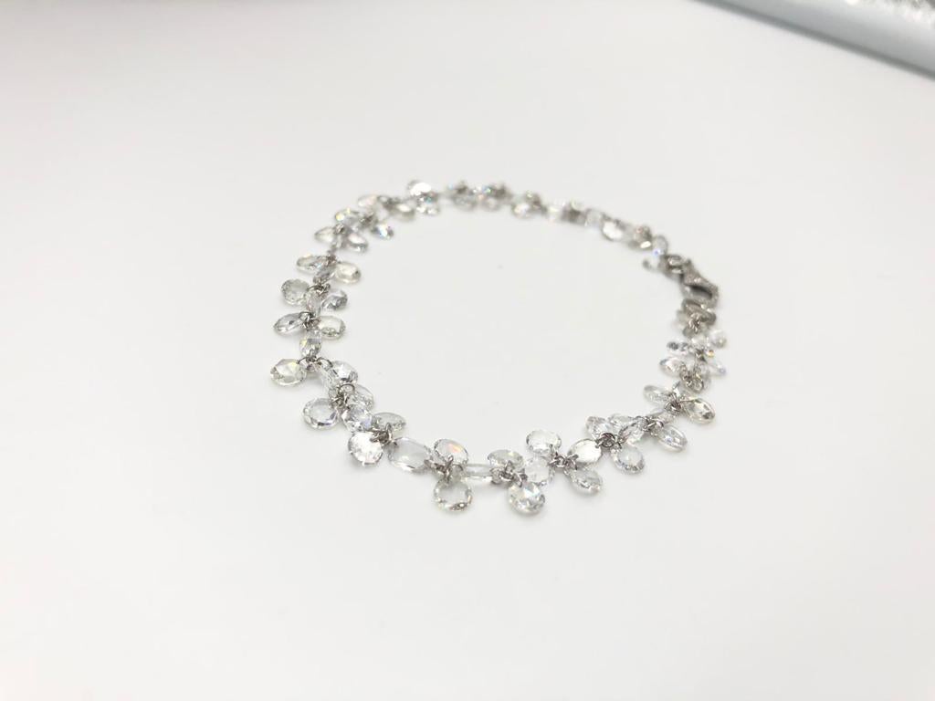 PANIM Mix Shape Diamond Rosecut 18k White Gold Floral Bracelet For Sale 12