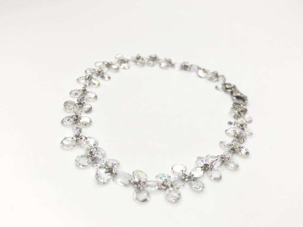 PANIM Mix Shape Diamond Rosecut 18k White Gold Floral Bracelet For Sale 13