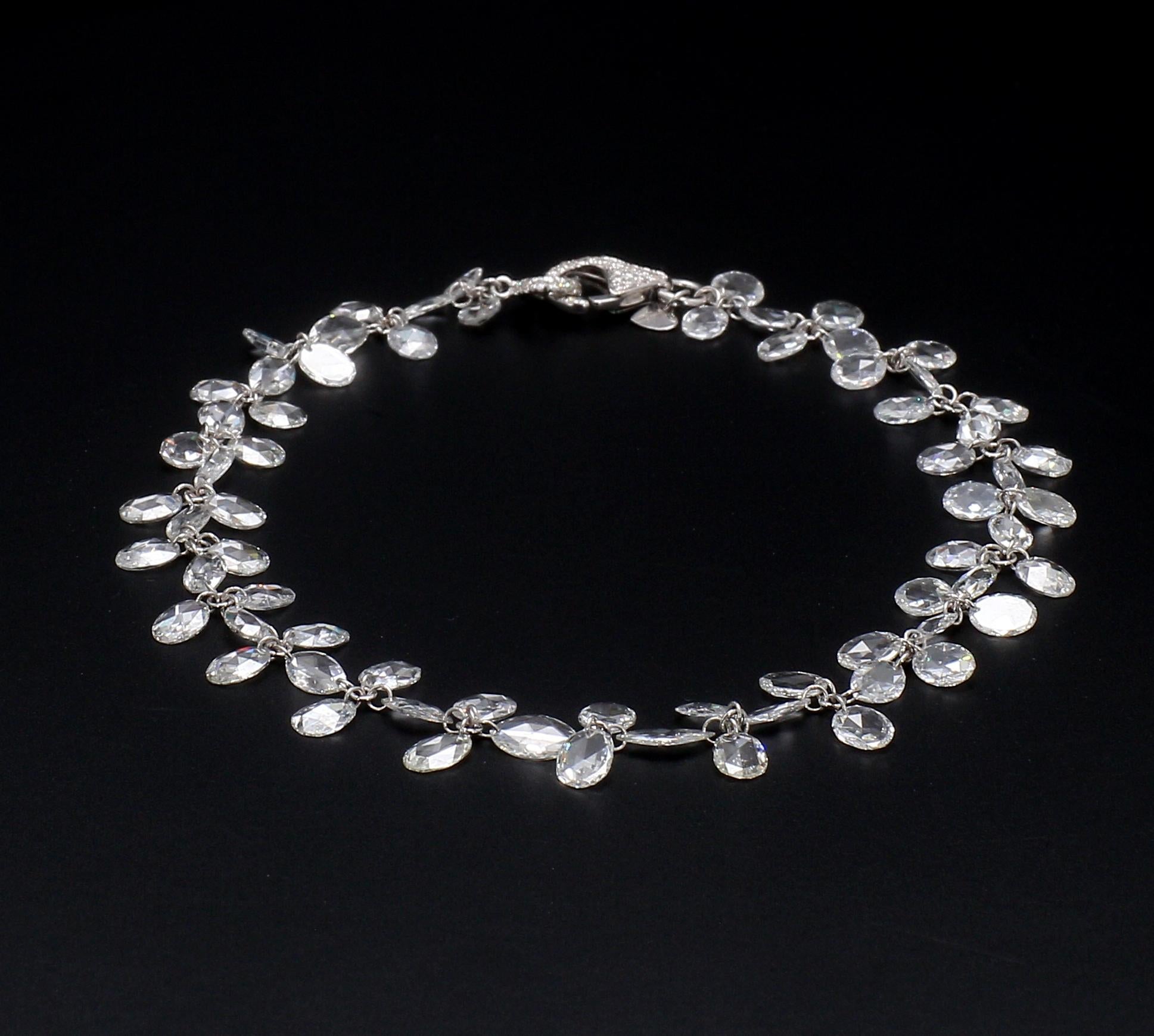 Modern PANIM Mix Shape Diamond Rosecut 18k White Gold Floral Bracelet For Sale