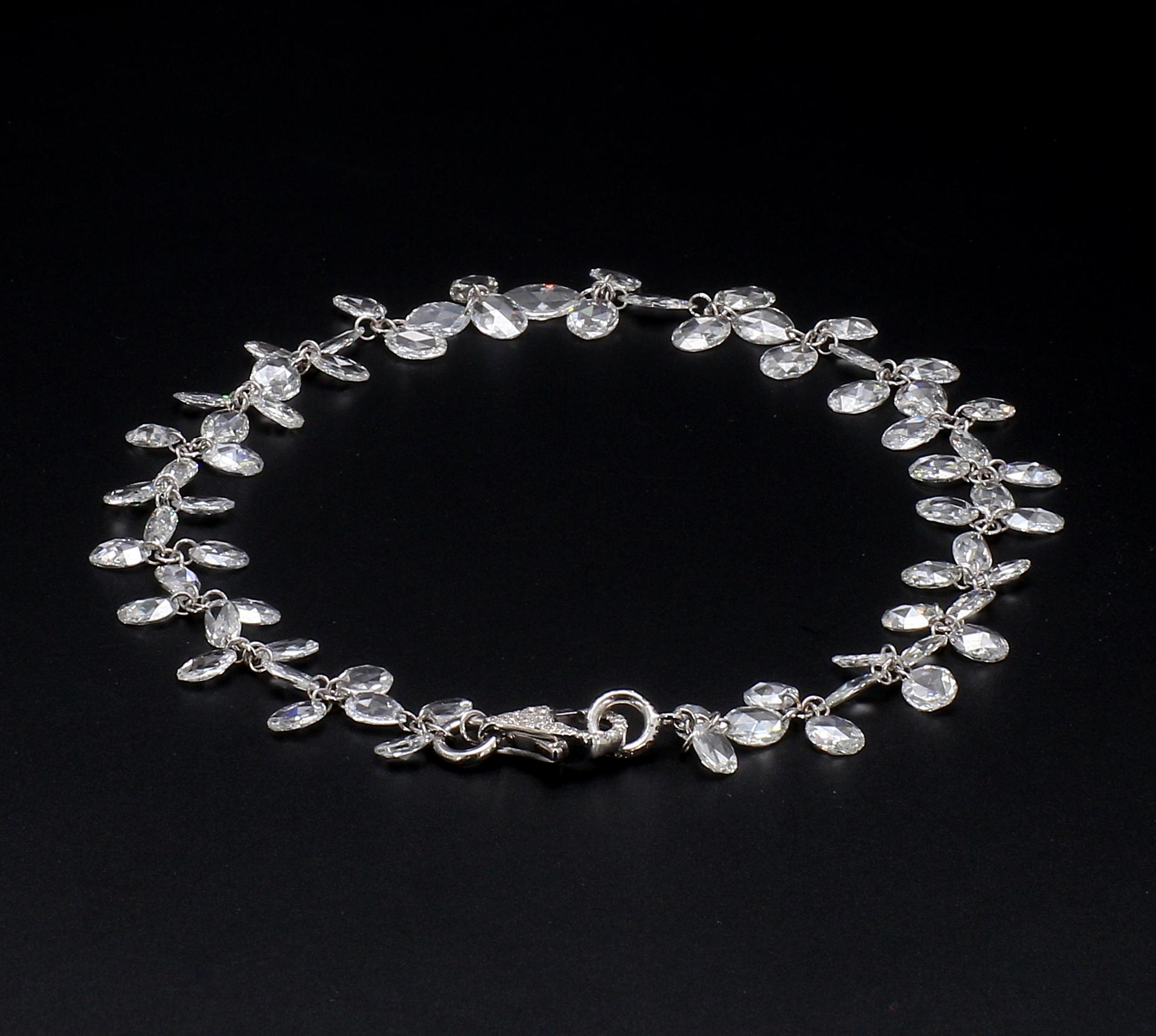 Women's PANIM Mix Shape Diamond Rosecut 18k White Gold Floral Bracelet For Sale