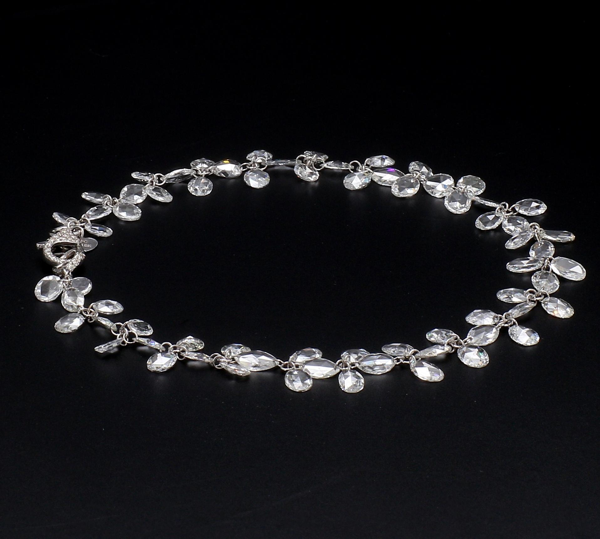 PANIM Mix Shape Diamond Rosecut 18k White Gold Floral Bracelet For Sale 1