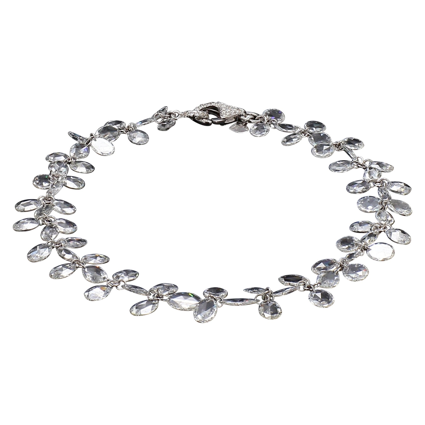 PANIM Bracelet à fleurs en or blanc 18 carats avec diamants taille en rose