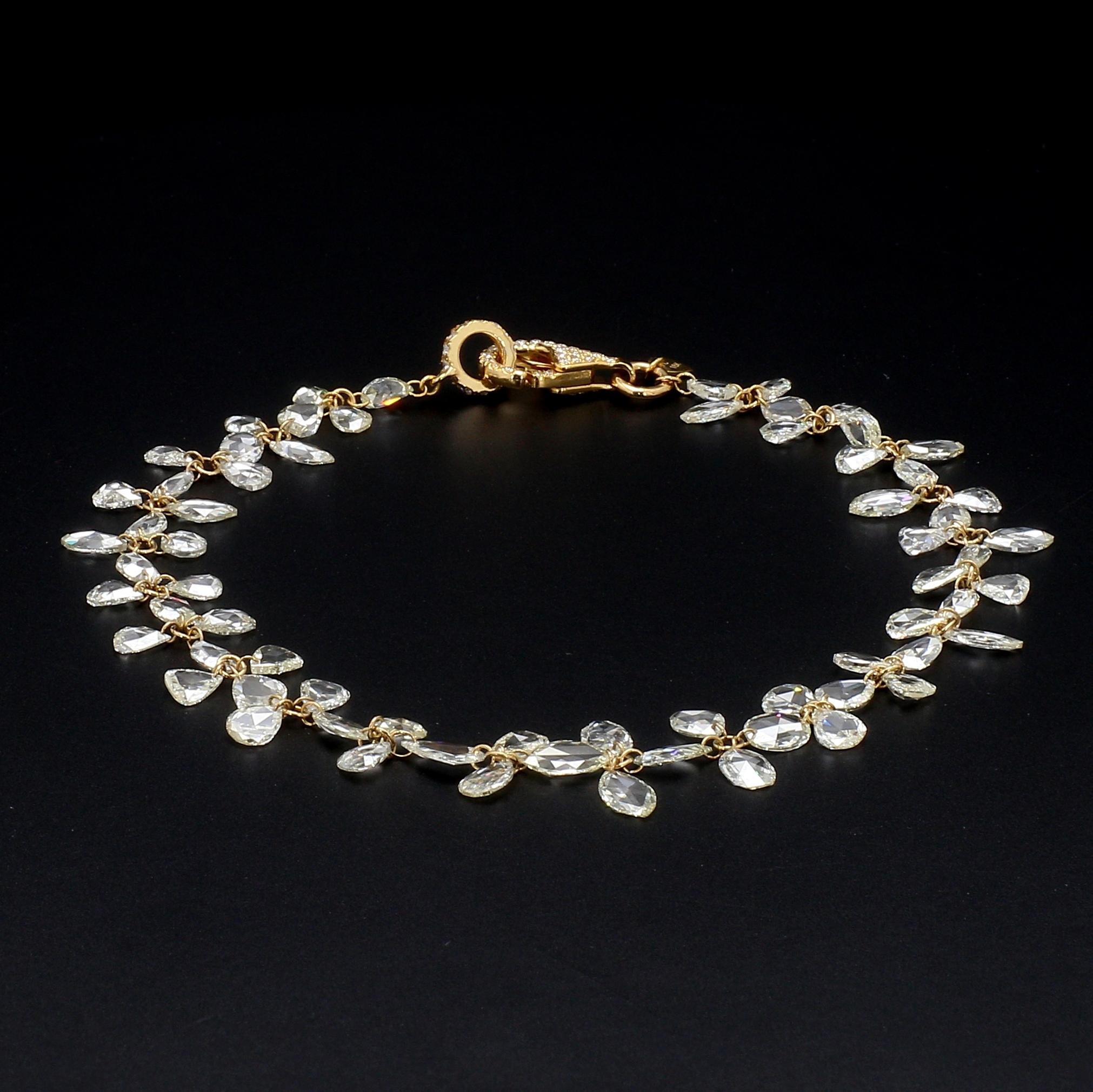 Modern PANIM Mix Shape Diamond Rosecut 18k Yellow Gold Floral Bracelet For Sale