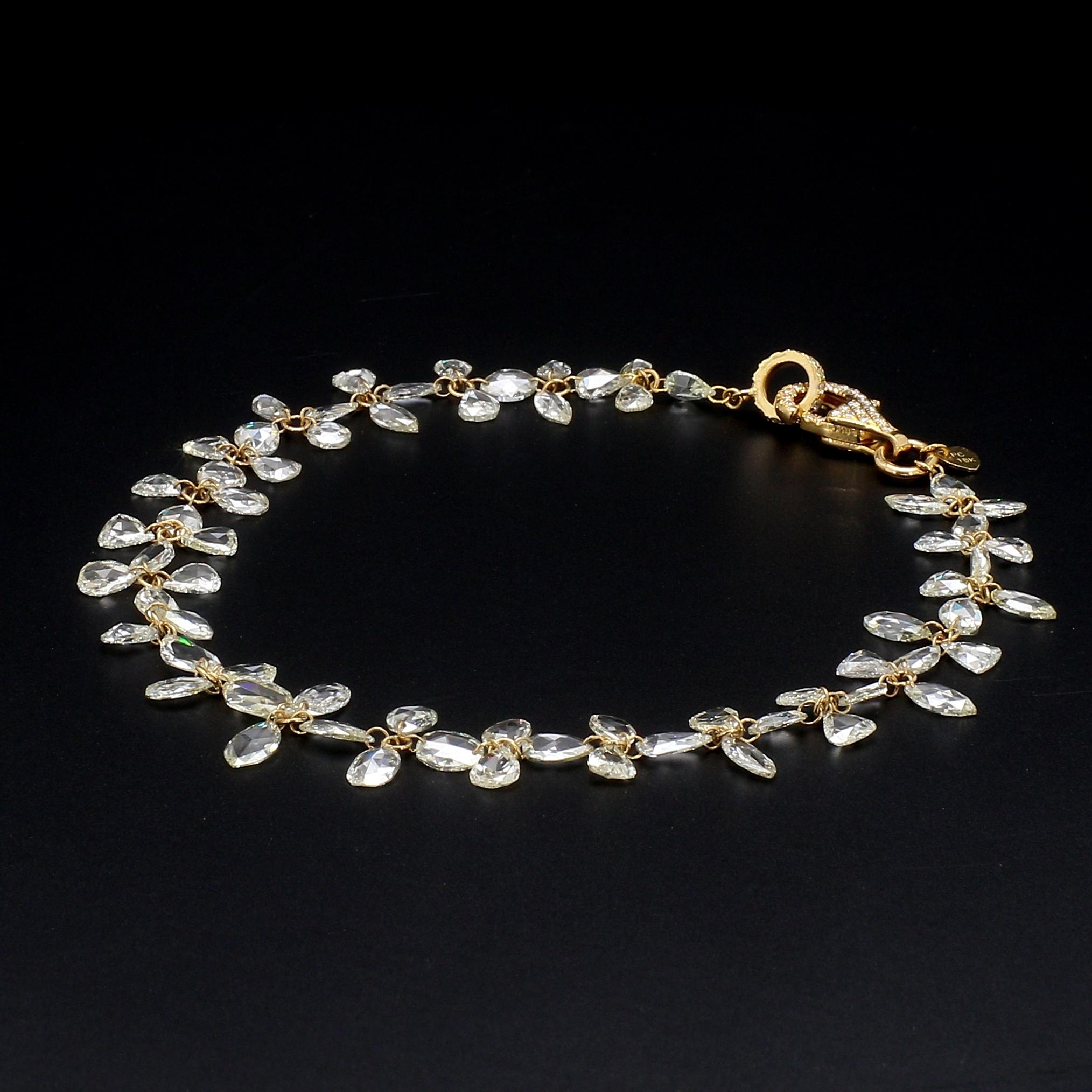Taille rose PANIM Bracelet à fleurs en or jaune 18 carats avec diamants taille en rose en vente