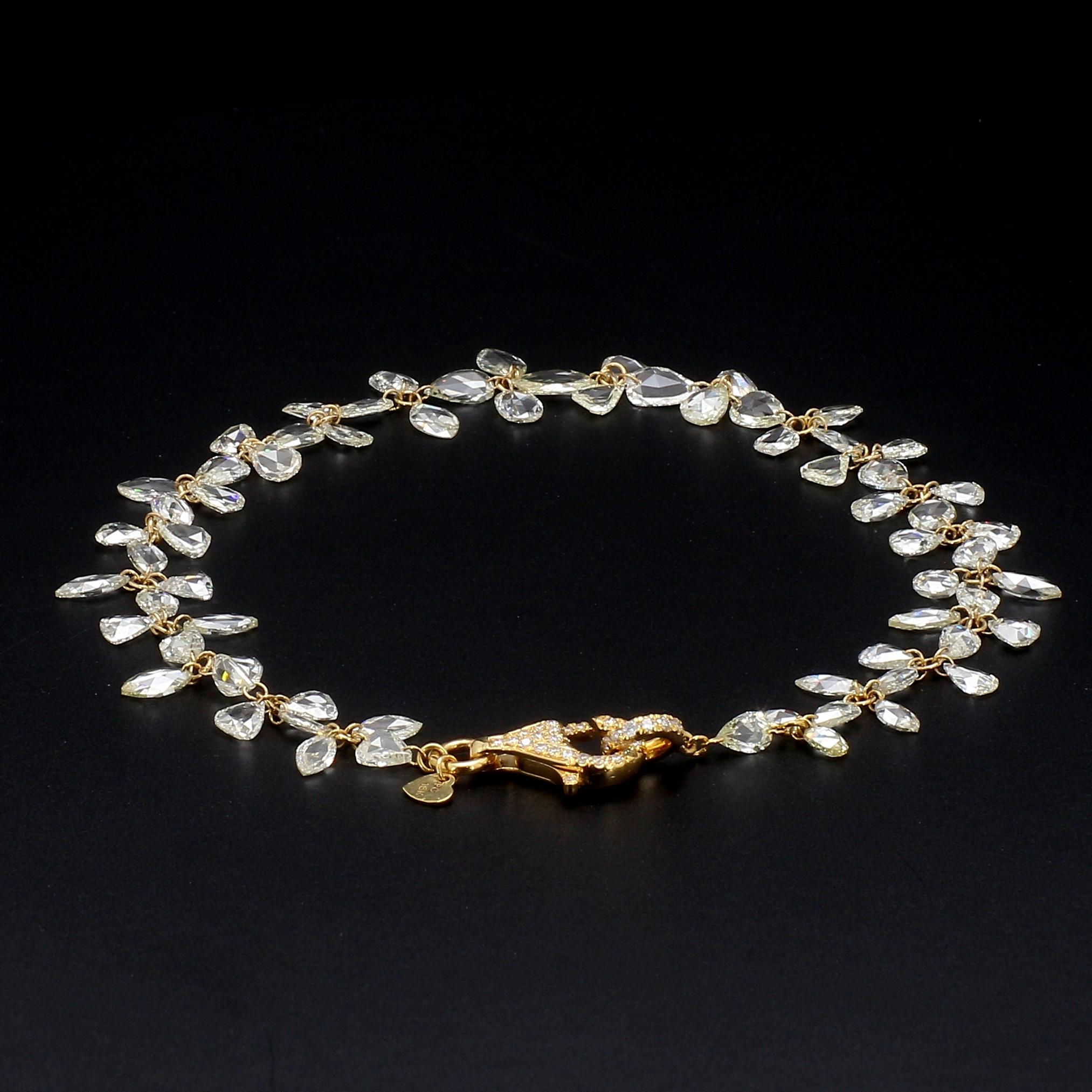 Women's PANIM Mix Shape Diamond Rosecut 18k Yellow Gold Floral Bracelet For Sale