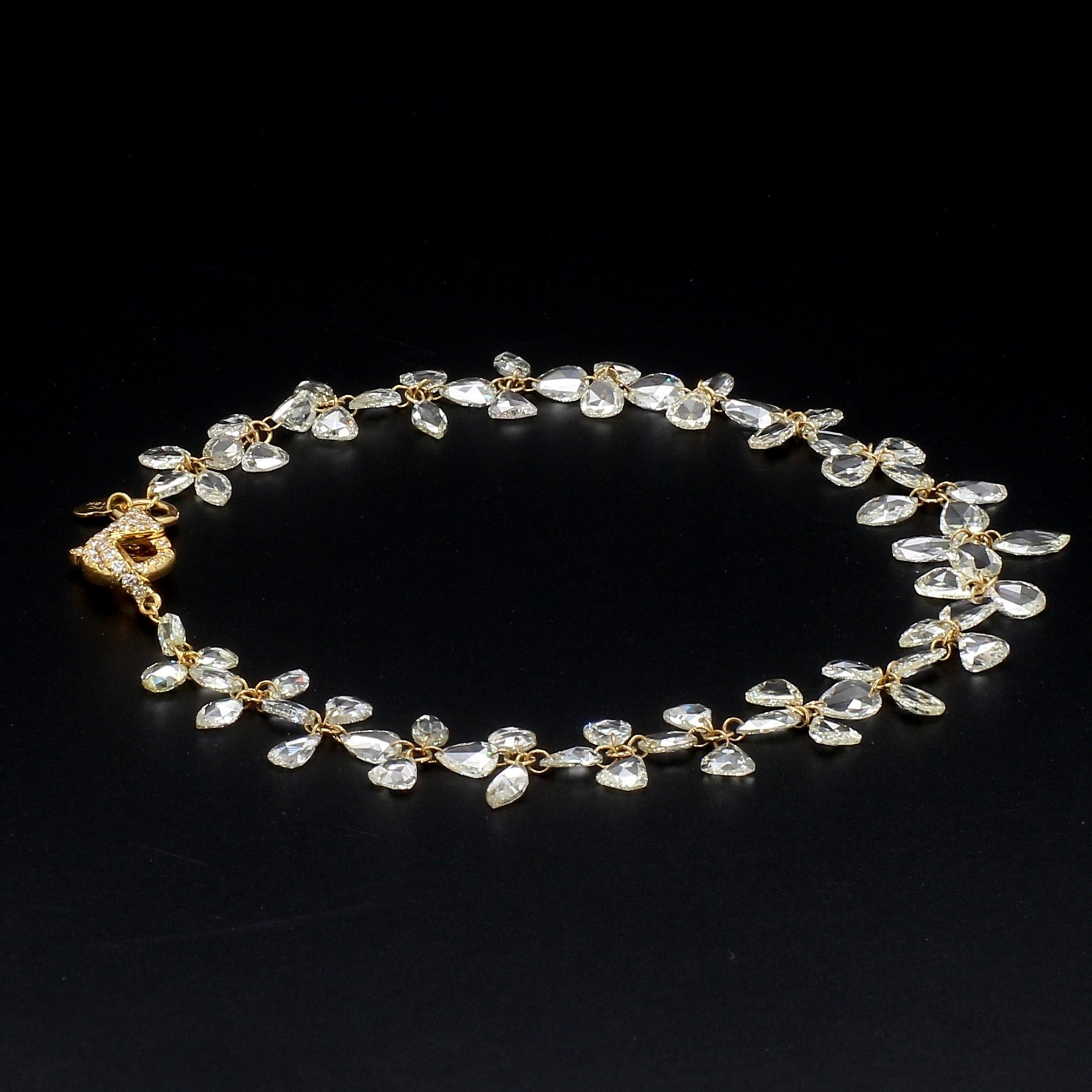 PANIM Mix Shape Diamond Rosecut 18k Yellow Gold Floral Bracelet For Sale 1