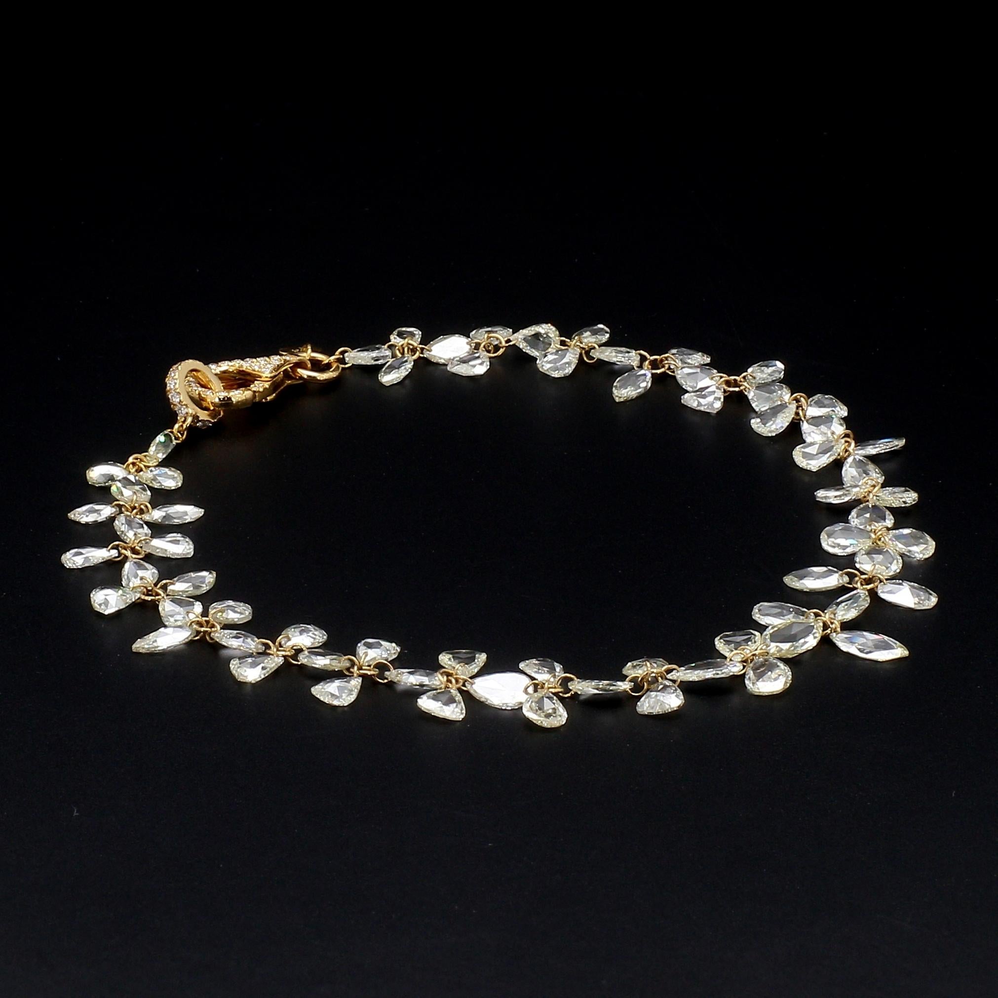 PANIM Mix Shape Diamond Rosecut 18k Yellow Gold Floral Bracelet For Sale 2