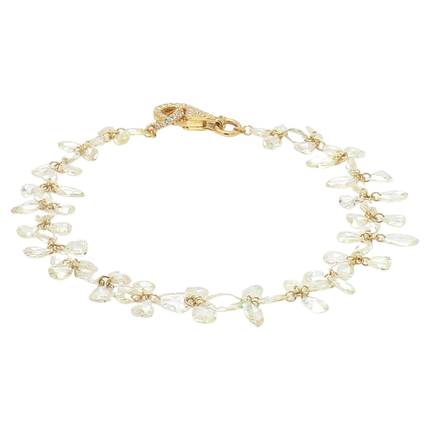 PANIM Mix Shape Diamond Rosecut 18k Yellow Gold Floral Bracelet For Sale