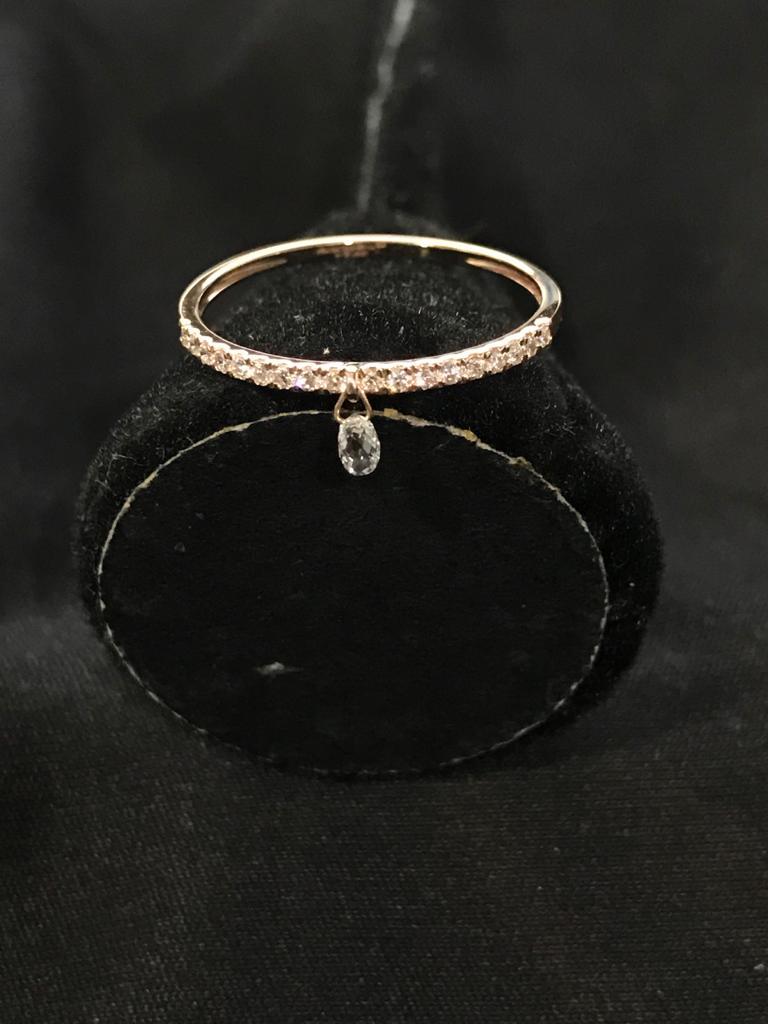 Modern PANIM Mono Briolette Diamond 18K Rose Gold Dangling Ring For Sale