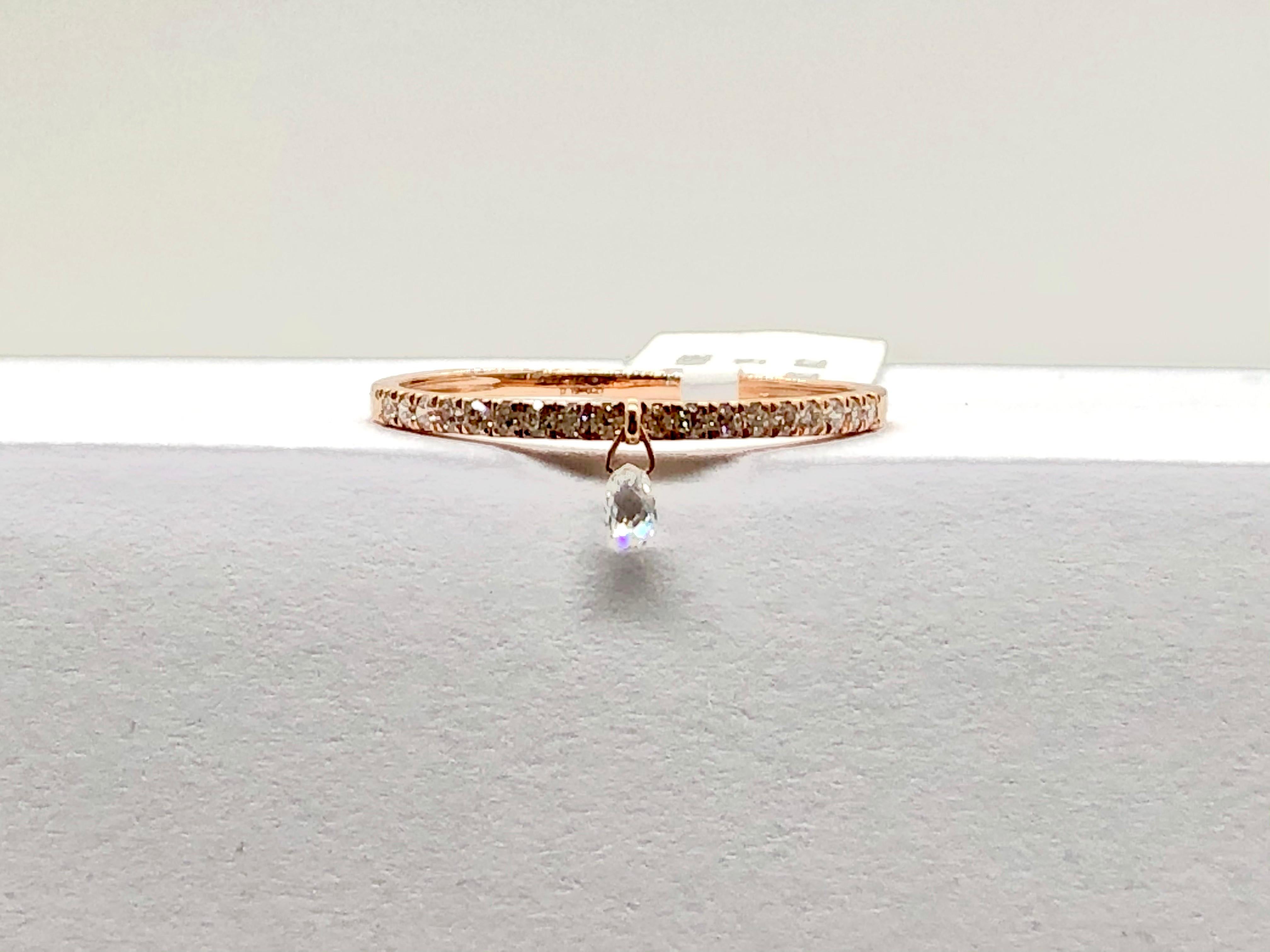 Briolette Cut PANIM Mono Briolette Diamond 18K Rose Gold Dangling Ring For Sale