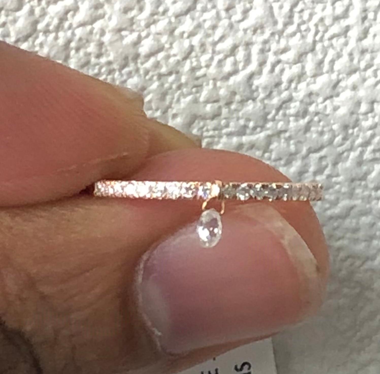 Women's PANIM Mono Briolette Diamond 18K Rose Gold Dangling Ring For Sale