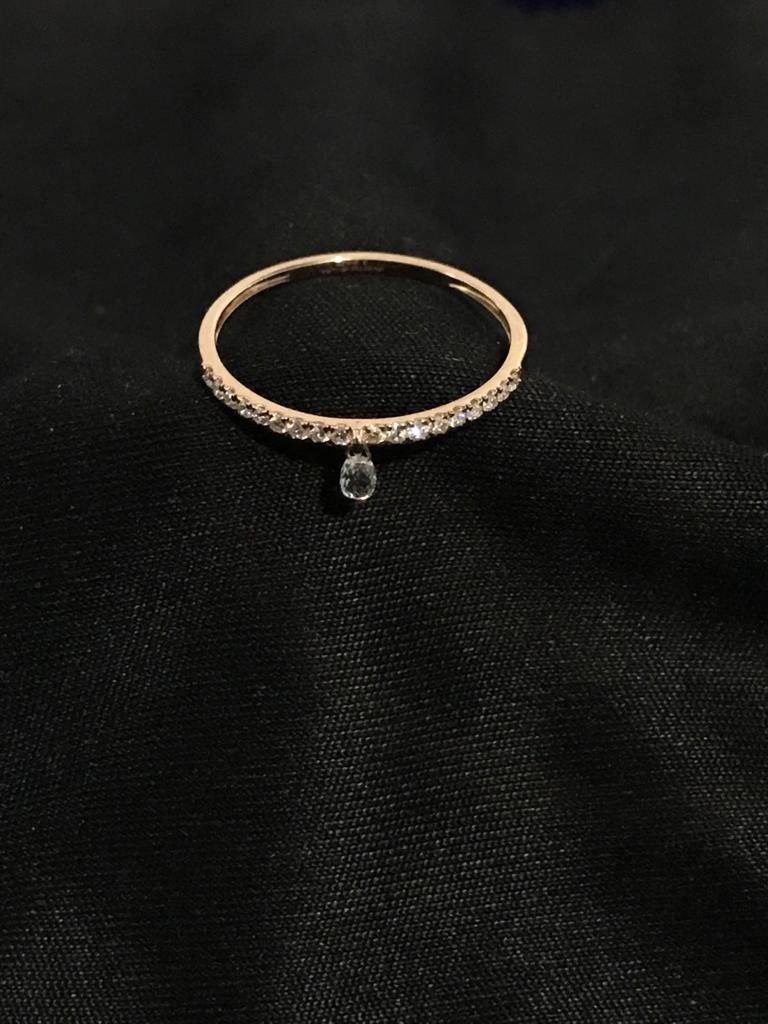 PANIM Mono Briolette Diamond 18K Rose Gold Dangling Ring For Sale 3
