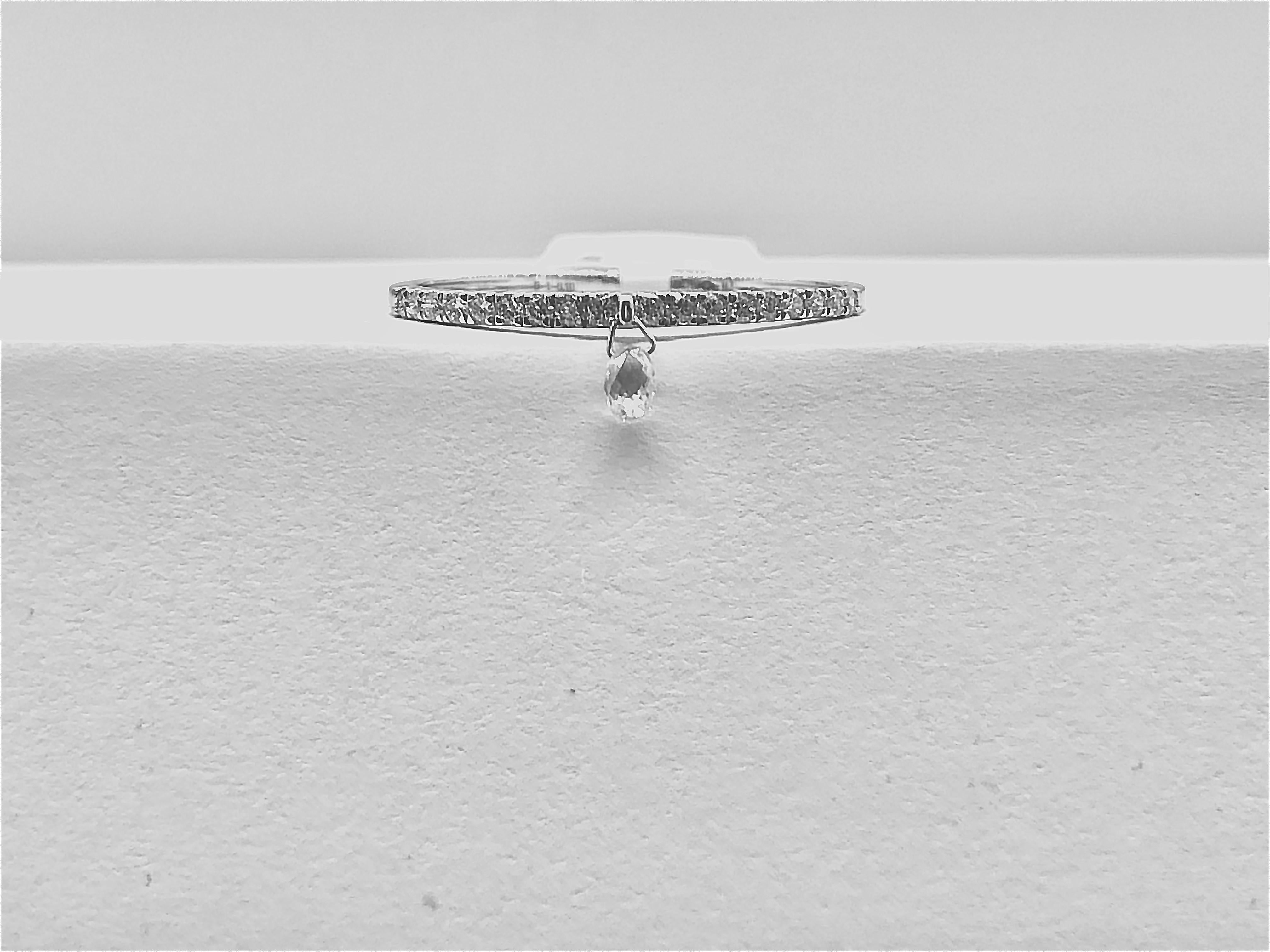Briolette Cut PANIM Mono Briolette Diamond 18K White Gold Dangling Ring For Sale