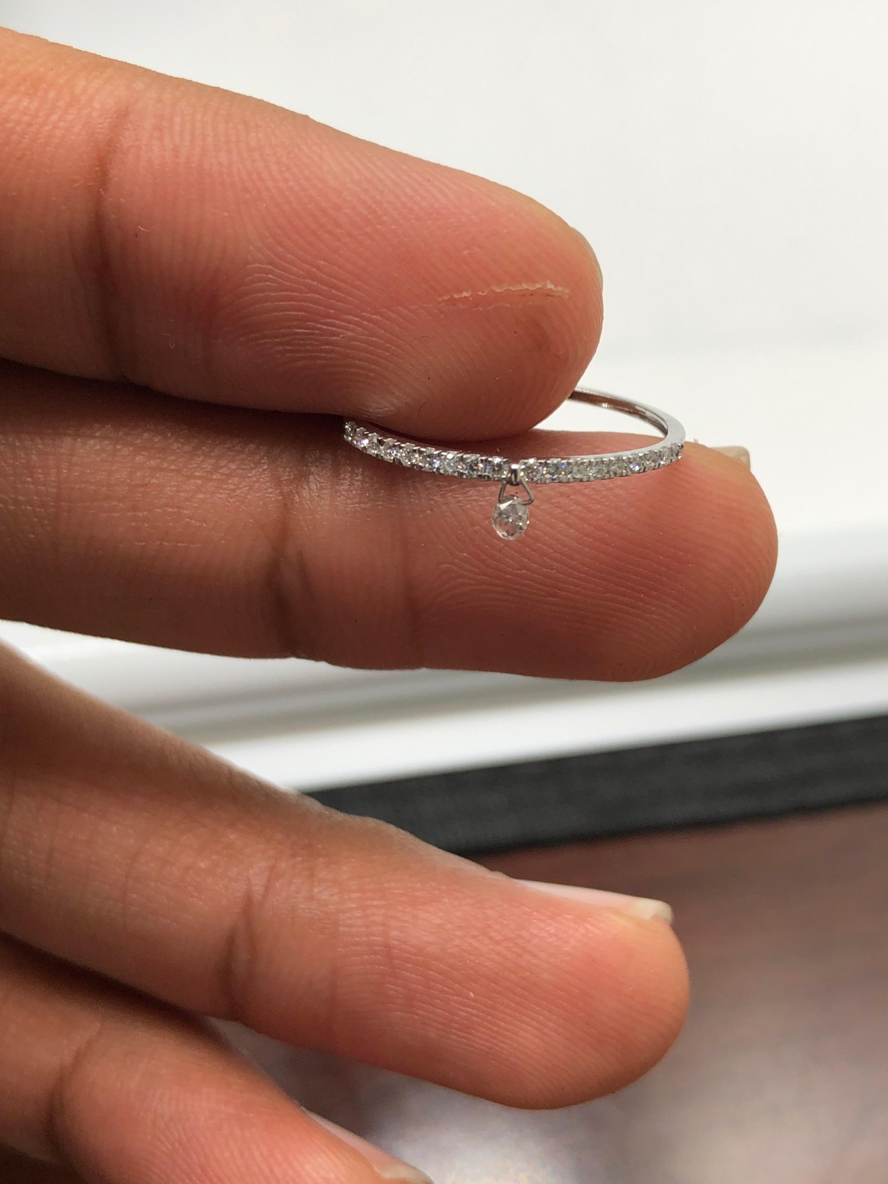 Women's PANIM Mono Briolette Diamond 18K White Gold Dangling Ring For Sale
