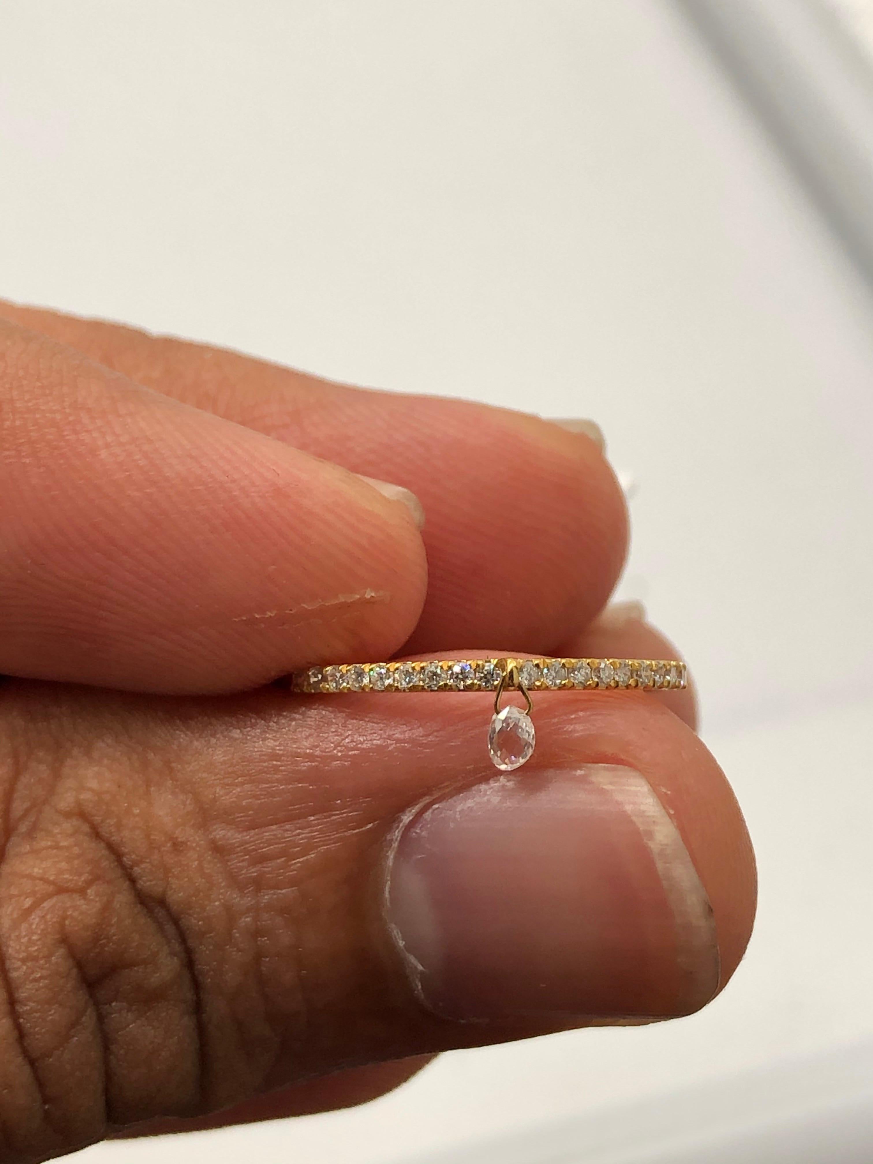 Briolette Cut PANIM Mono Briolette Diamond 18K Yellow Gold Dangling Ring For Sale