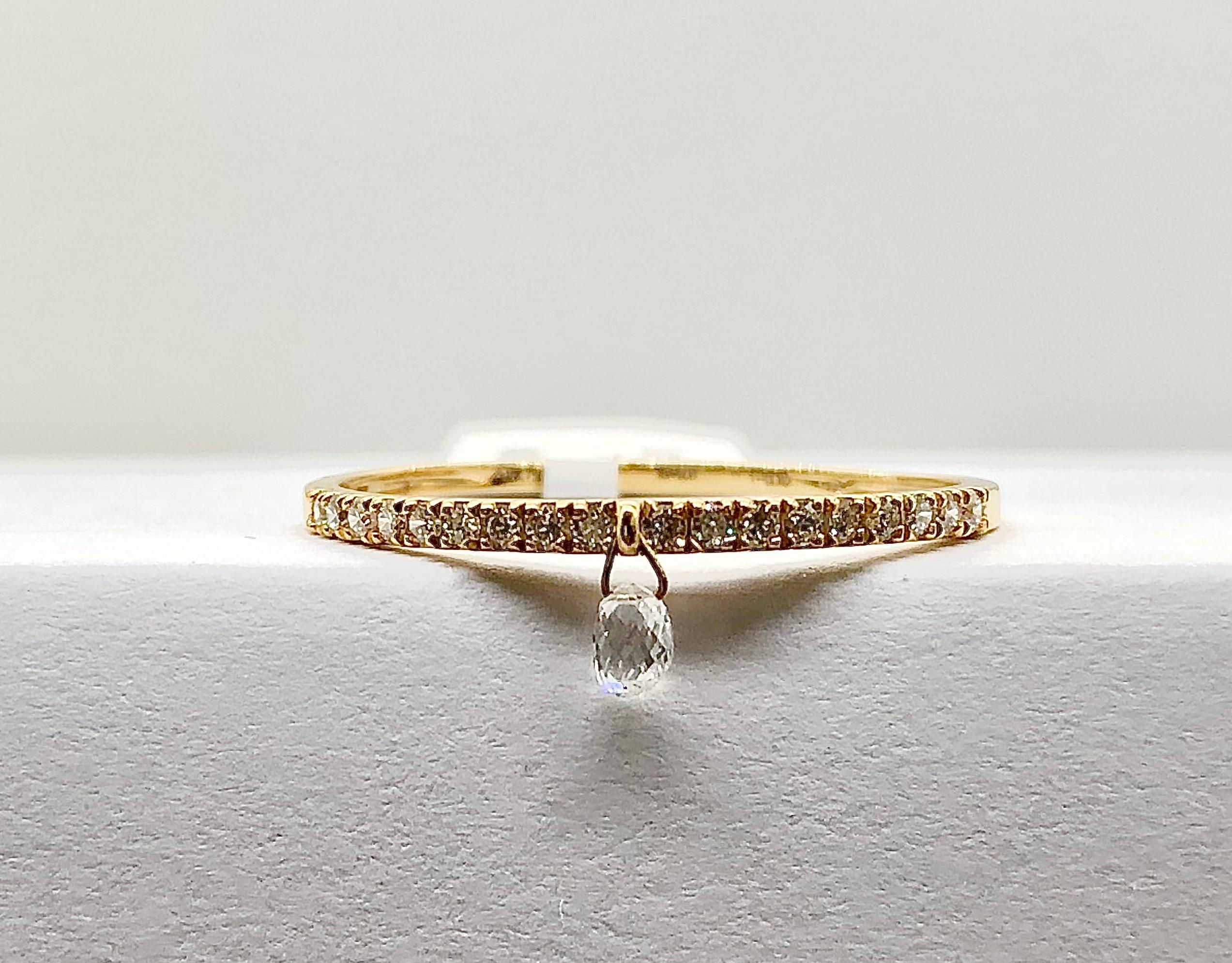 Women's PANIM Mono Briolette Diamond 18K Yellow Gold Dangling Ring For Sale