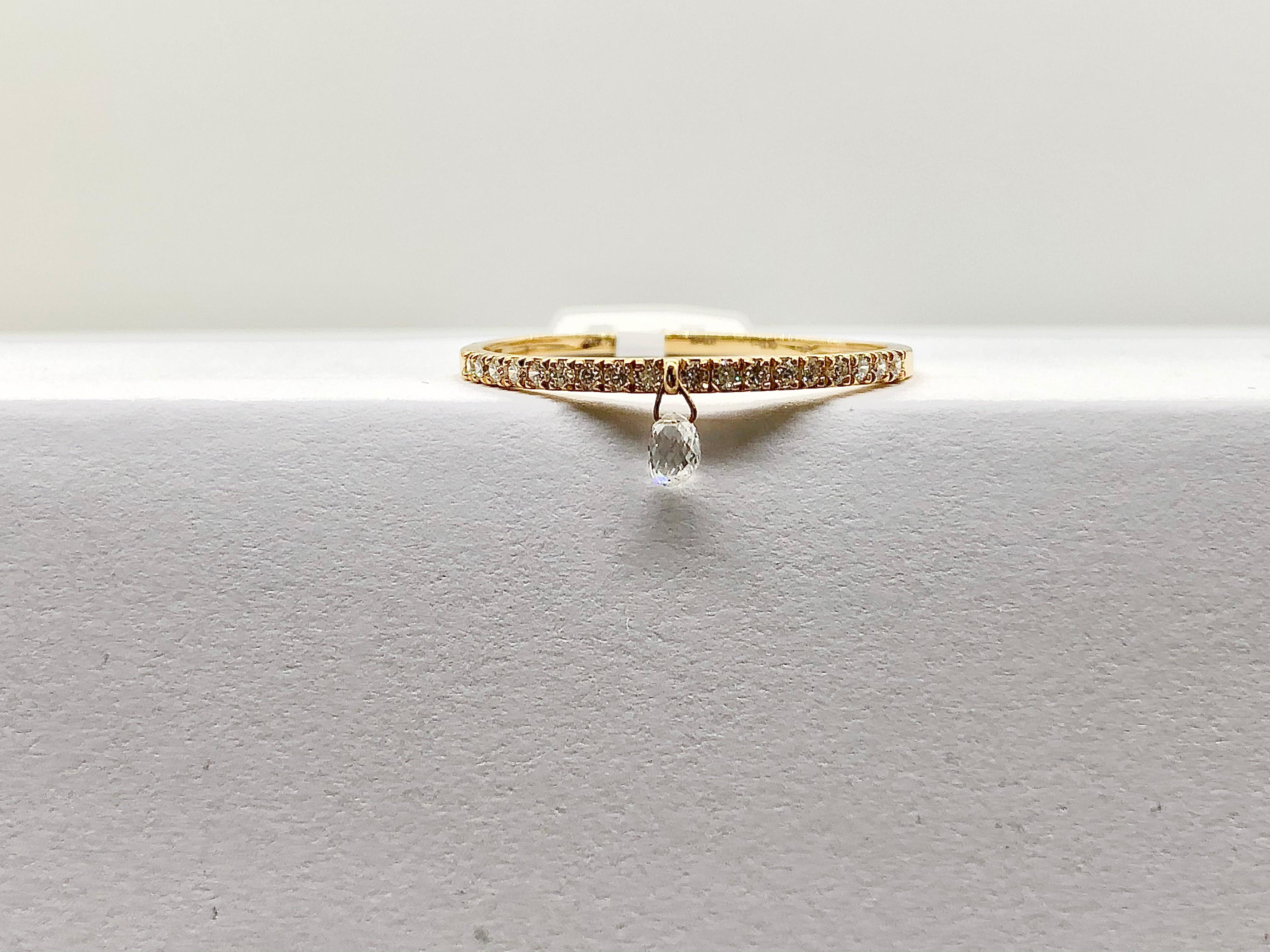 PANIM Mono Briolette Diamond 18K Yellow Gold Dangling Ring For Sale 1