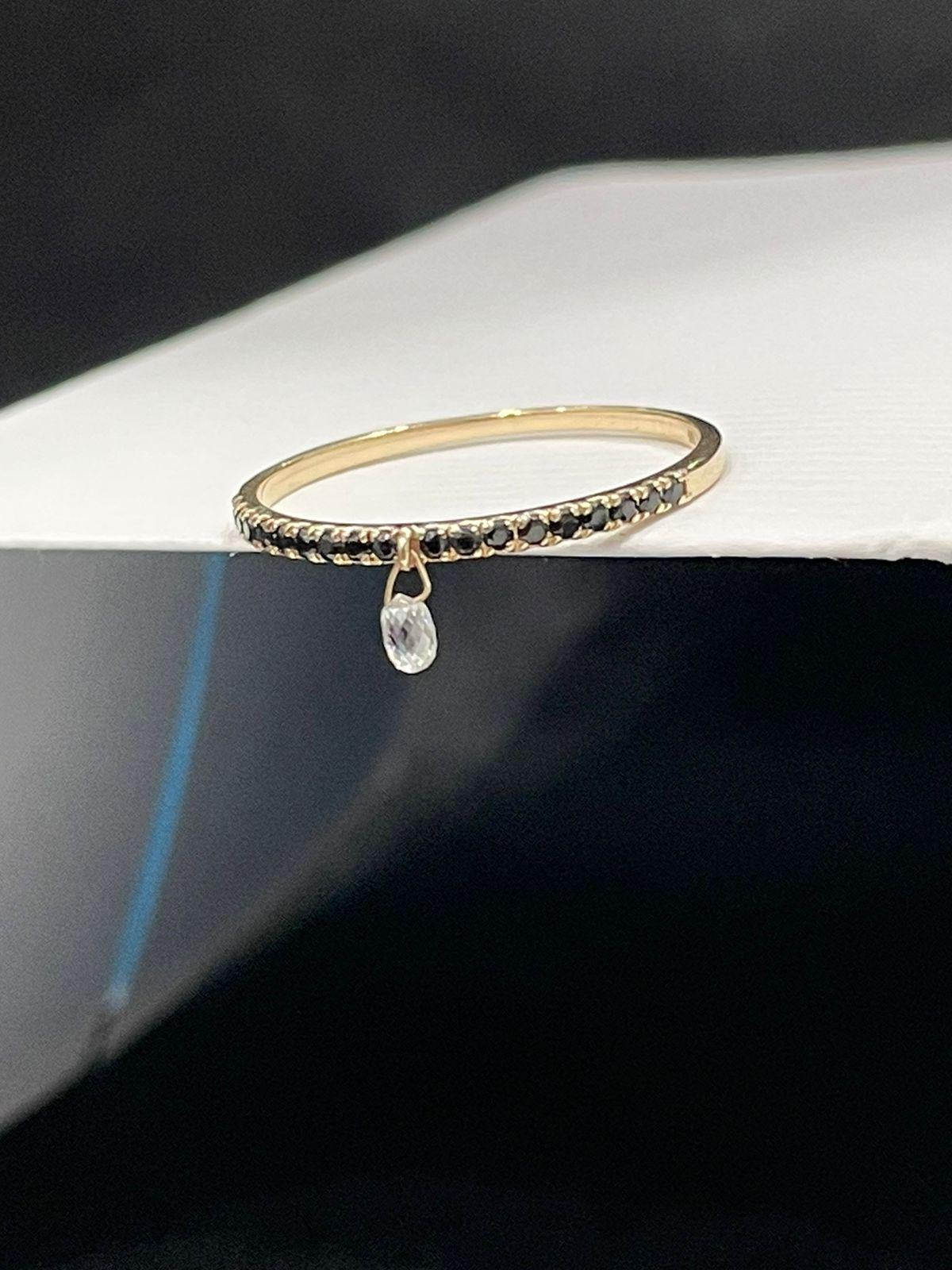 PANIM Mono Briolette Diamond & Black Diamond 18K White Gold Ring For Sale 6