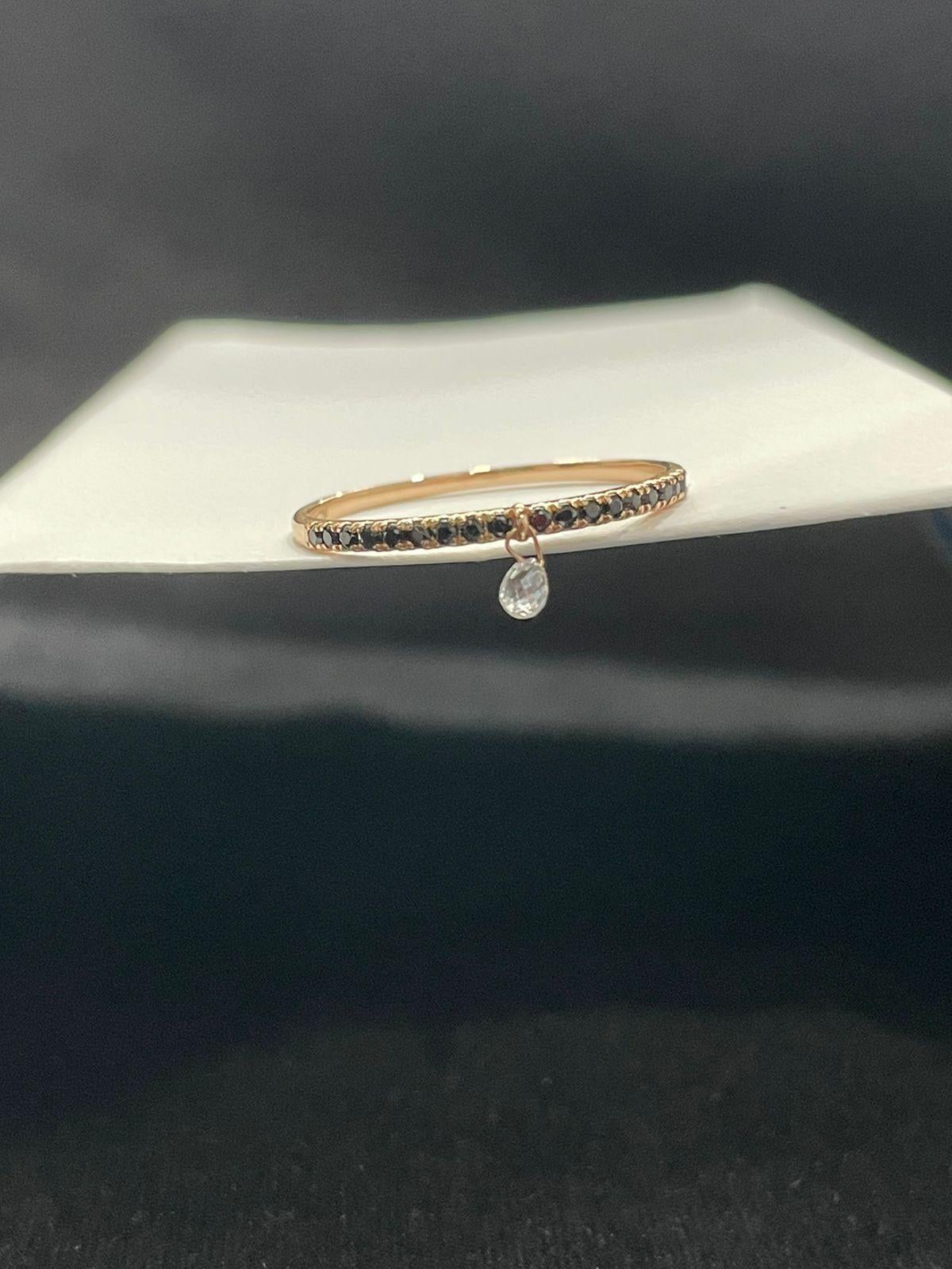 Briolette Cut PANIM Mono Briolette Diamond & Black Diamond 18K White Gold Ring For Sale