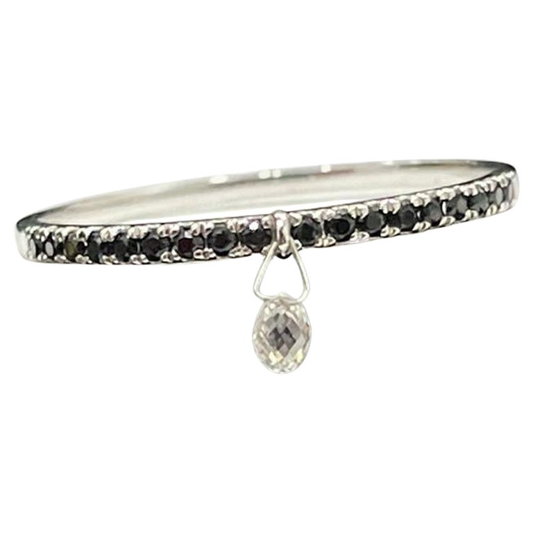 PANIM Mono Briolette Diamond & Black Diamond 18K White Gold Ring For Sale