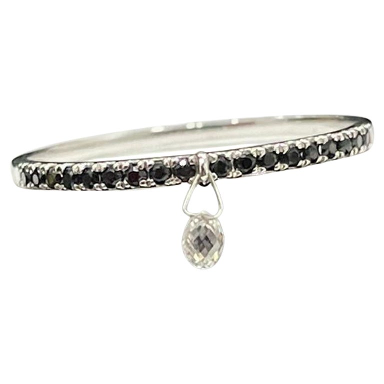 PANIM Bague Mono Briolette en or blanc 18 carats avec diamants noirs