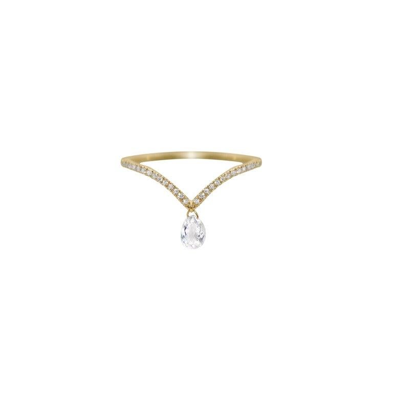 PANIM Mono Diamond Briolette Dangling Ring 18 Karat White Gold

Inspired by the beauty of a rain drop, Our Briolette Dangling diamond ring is an absolute show-stopper. 
It has 1 piece of Rain Drops White Diamond Briolette's with diamond band having