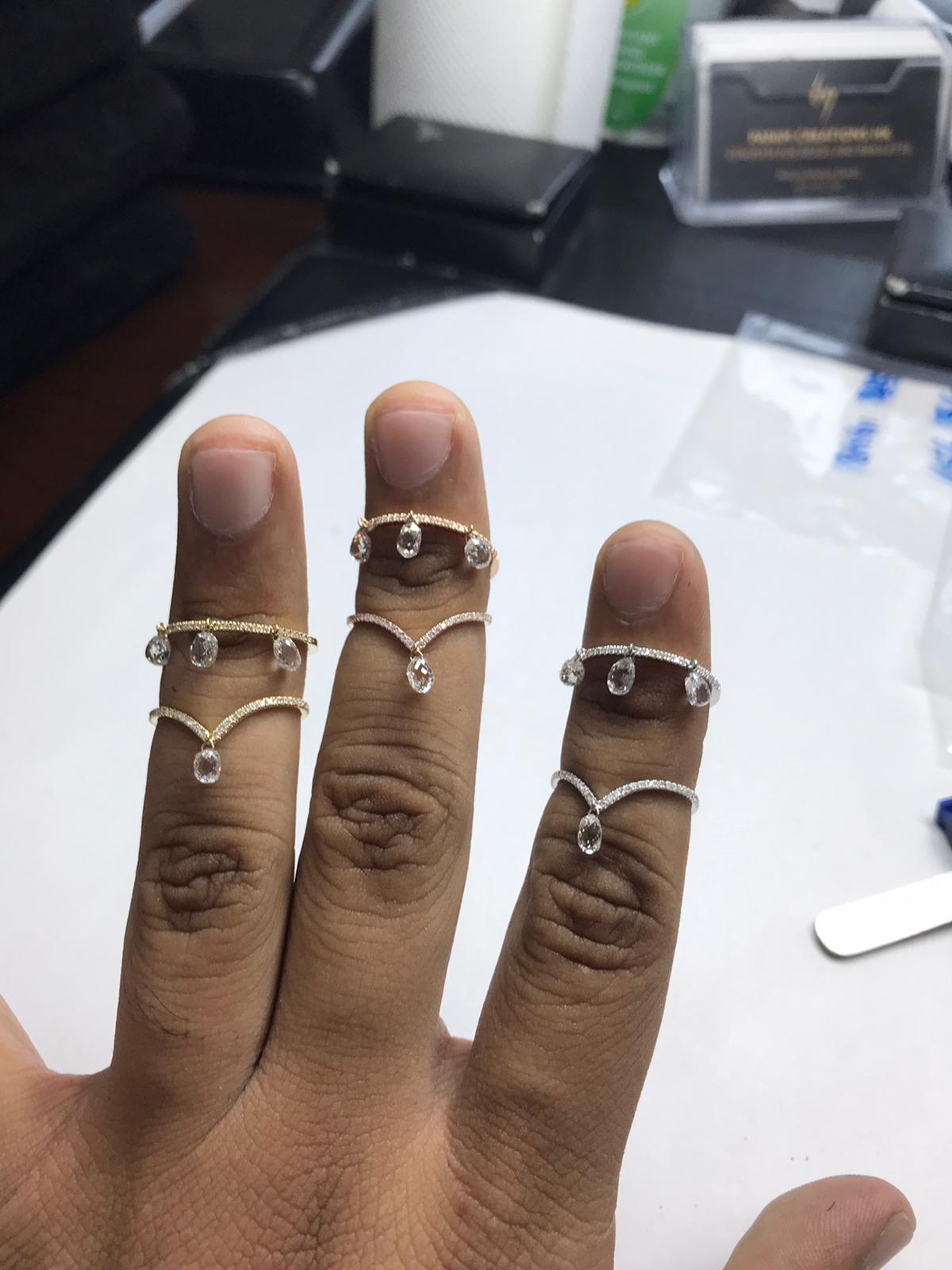 Modern PANIM Mono Diamond Briolette Dangling Ring 18 Karat Gold For Sale