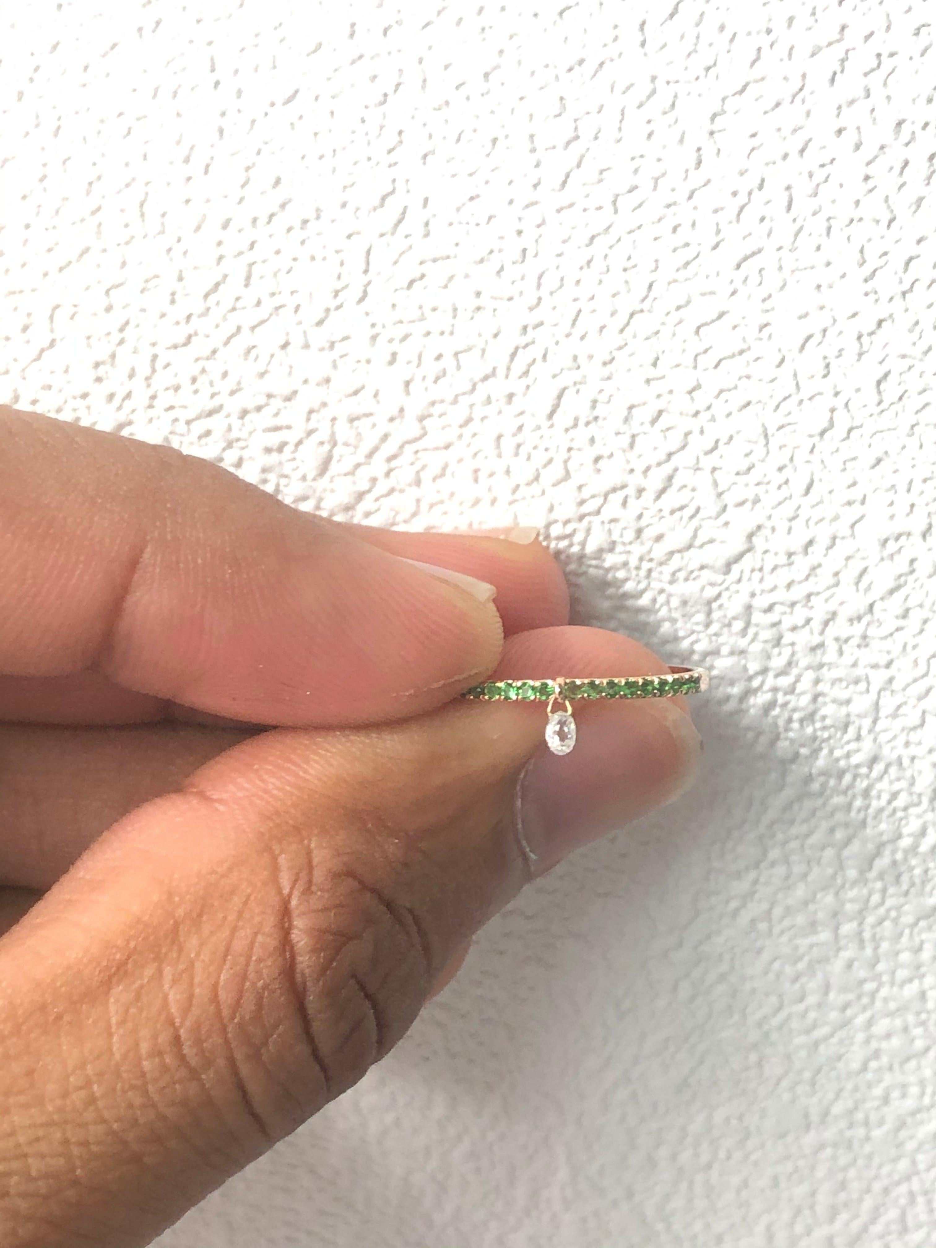 PANIM Mono Diamond Briolette & Emerald 18K Rose Gold Dangling Ring In New Condition For Sale In Tsim Sha Tsui, Hong Kong