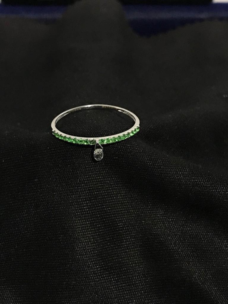 PANIM Mono Diamond Briolette & Emerald 18K White Gold Dangling Ring For Sale 4