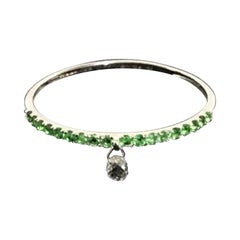 PANIM Anillo Colgante Mono Diamante Briolette y Esmeralda Oro Blanco 18K
