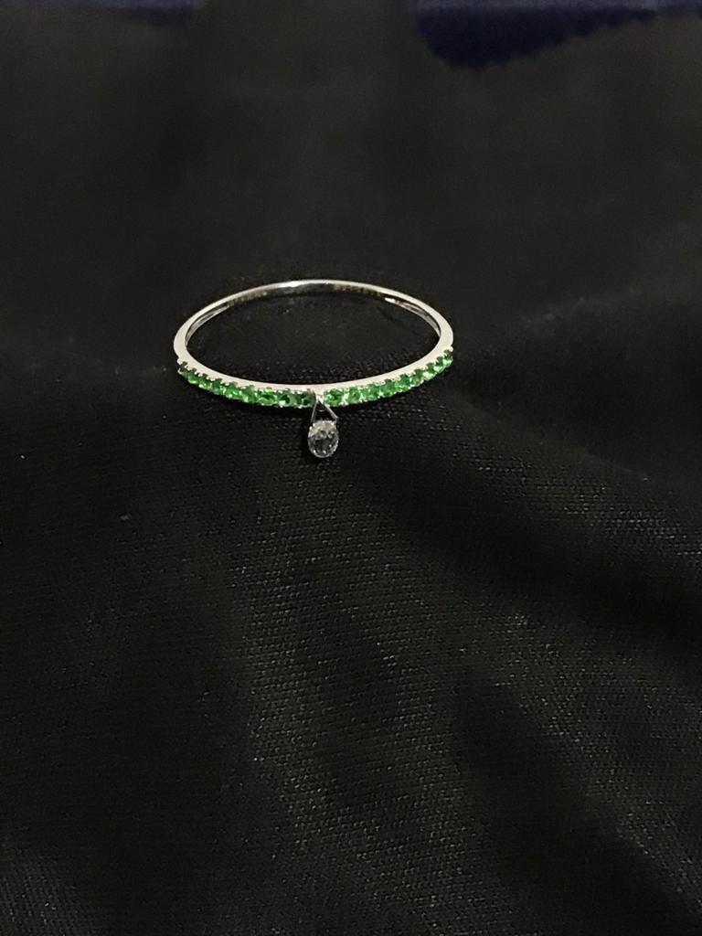 PANIM Mono Diamond Briolette & Emerald 18K White Gold Dangling Ring For Sale 2