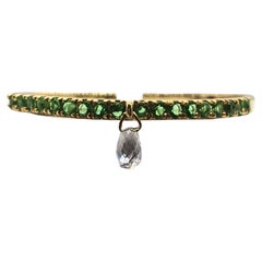 PANIM Mono Diamond Briolette & Emerald 18K Yellow Gold Dangling Ring