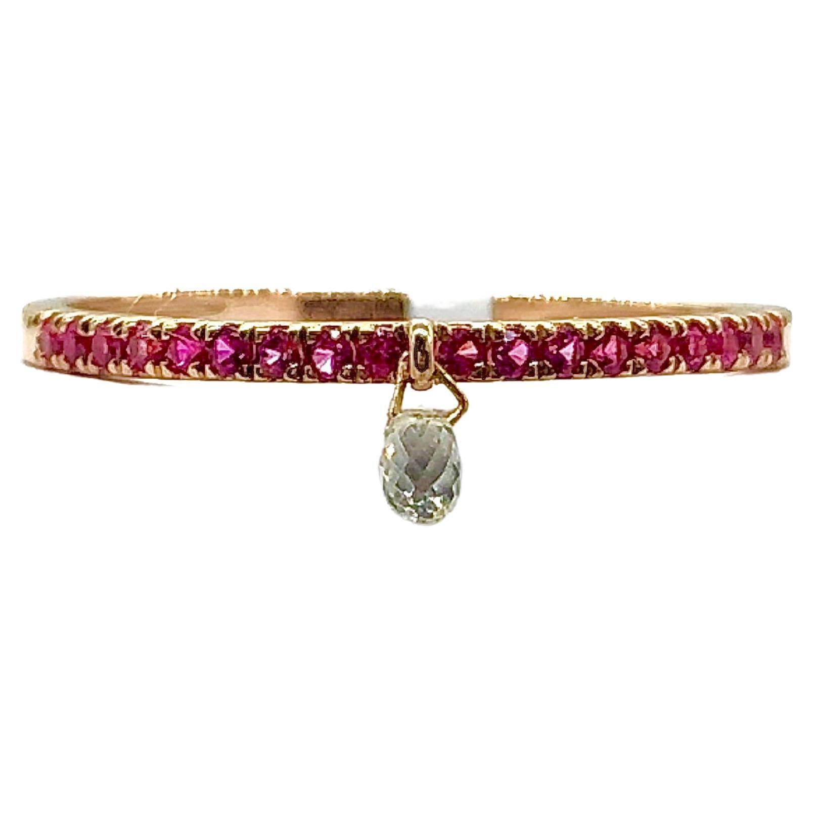 PANIM Mono Diamond Briolette & Ruby 18K Rose Gold Dangling Ring